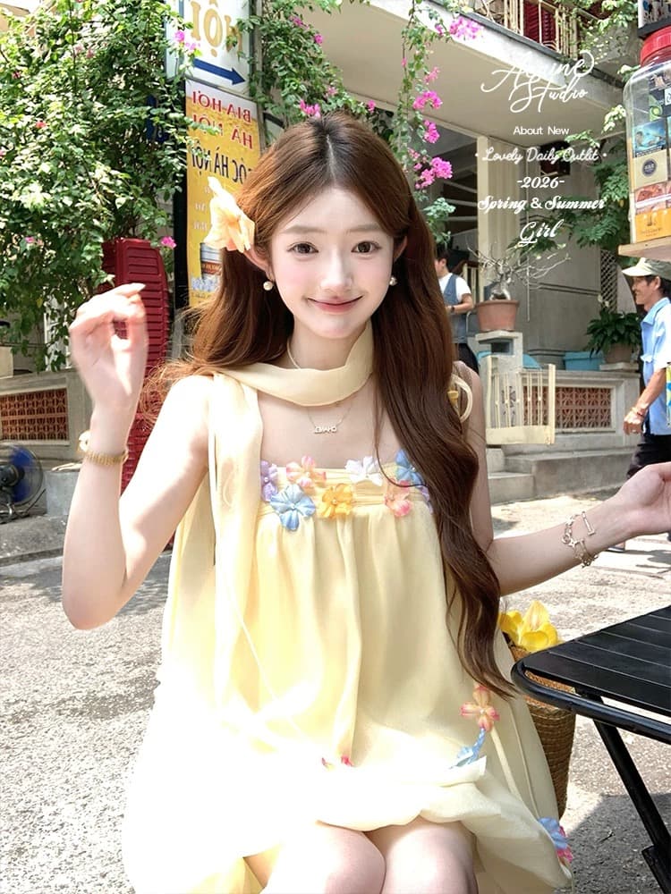 acaine4 18 20 00 95 할인 섬 향기로운 분위기 휴가 바람 꽃 달콤함 꽃밭 드레스 이미지 3
