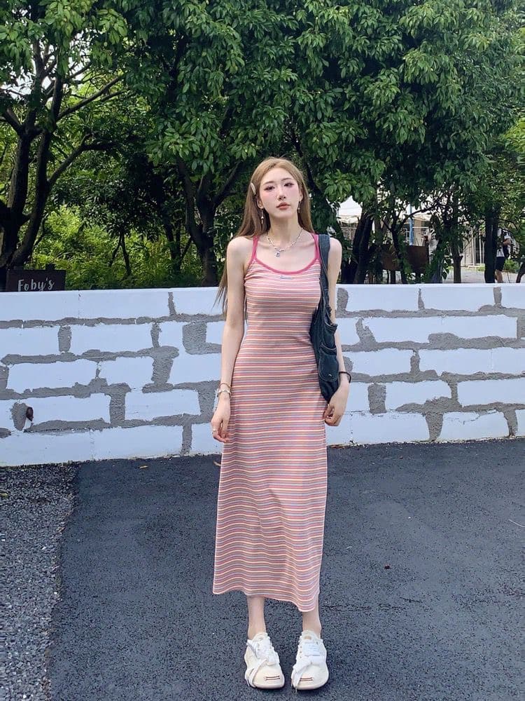 dream seven77 스트라이프 슬립 여성 드레스 여름 새로운 몸매 가꾸기 한 마디 순수한 욕망 바람 핫걸 짧은 치마 상세 이미지 4