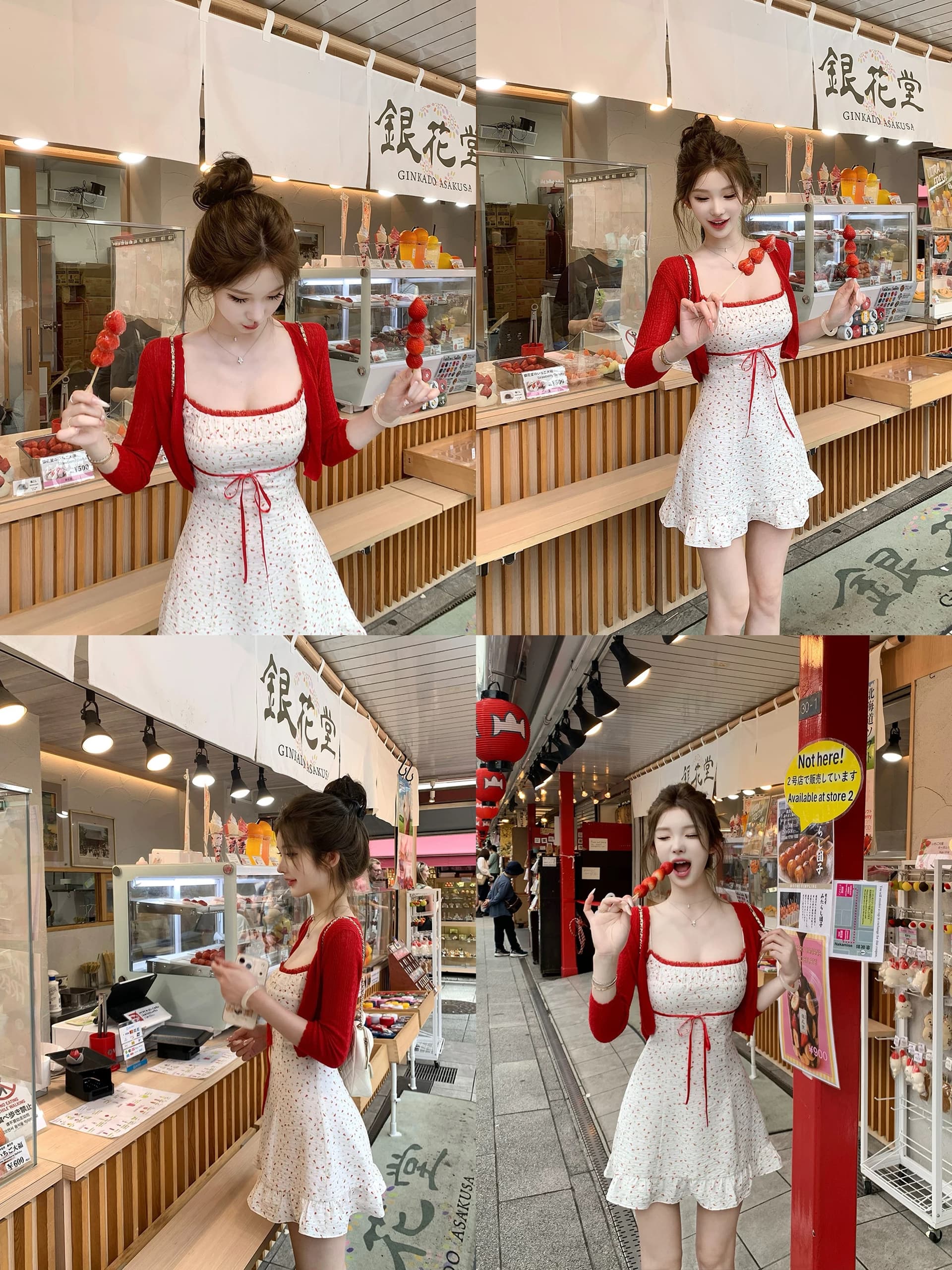 jmshop 작은 남자 여름 노래 주간 실크 아마 오픈 가디건 얇은 스타일 여성 프린트 슬립 드레스 투피스 세트 상세 이미지 1