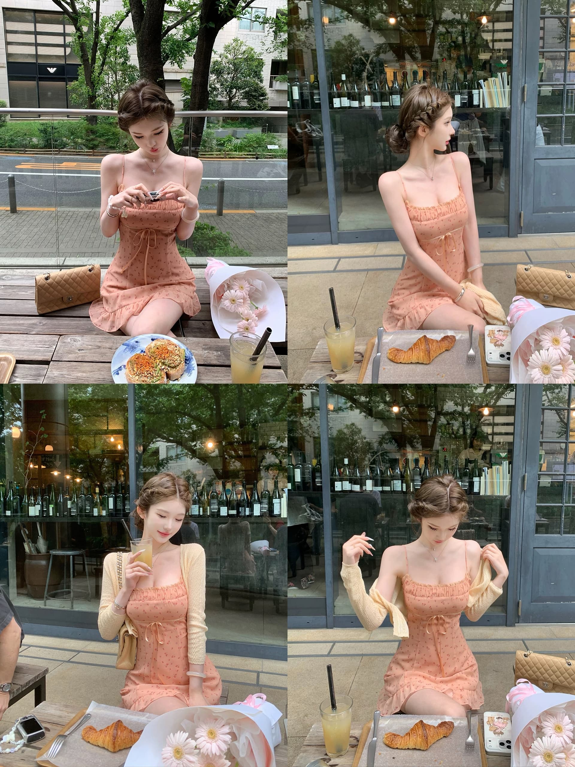 jmshop 작은 남자 여름 노래 주간 실크 아마 오픈 가디건 얇은 스타일 여성 프린트 슬립 드레스 투피스 세트 상세 이미지 6