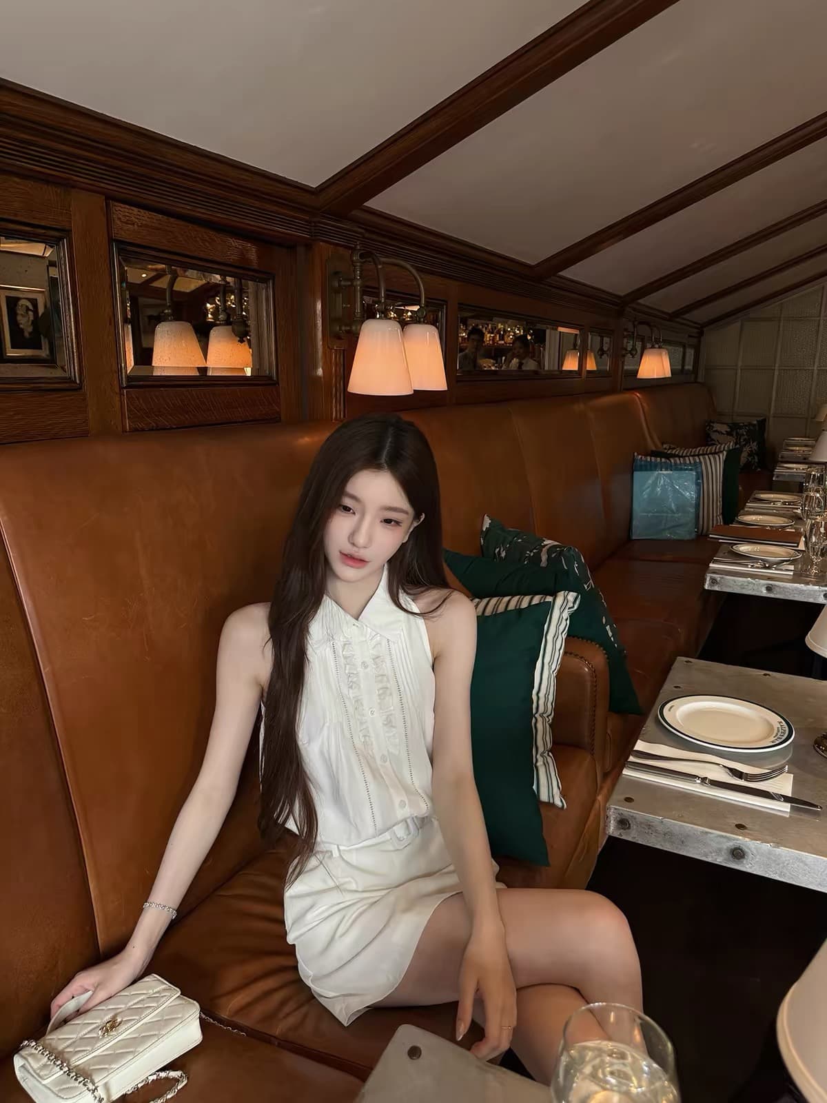 yiyiwang95.6 주간 실크 4.4 마 릴리 달콤한 순수한 프릴 민소매 폴로 칼라 드레스 상세 이미지 5