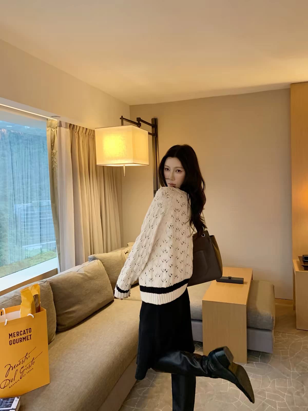 70 아니요 칠십 open y 사설 서비스 섹션 무거운 작은 배꼽 면 둘 착용 종류 배색 스웨터 카디건 코트 이미지 4