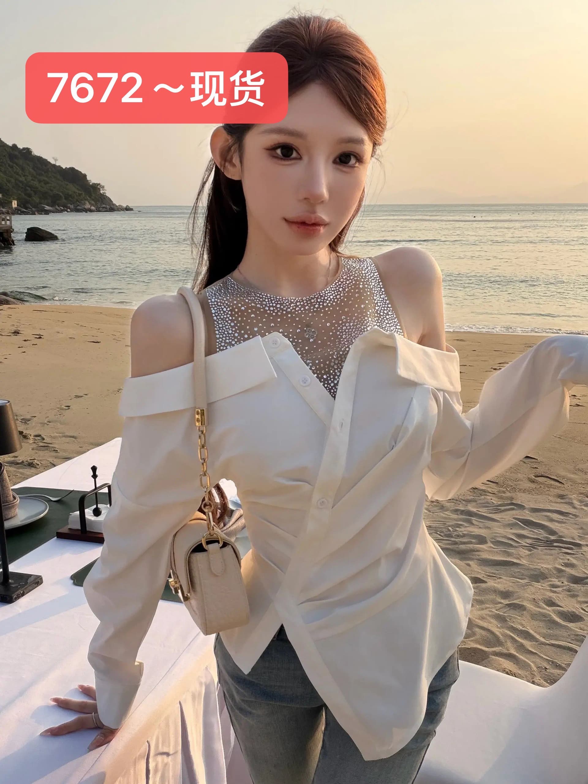 핑크색 아름 답 고 요염하다 여성 주님 디자인 센스 페이크 레이어드 무거운 작업 핫픽스 셔츠 맨위 여성