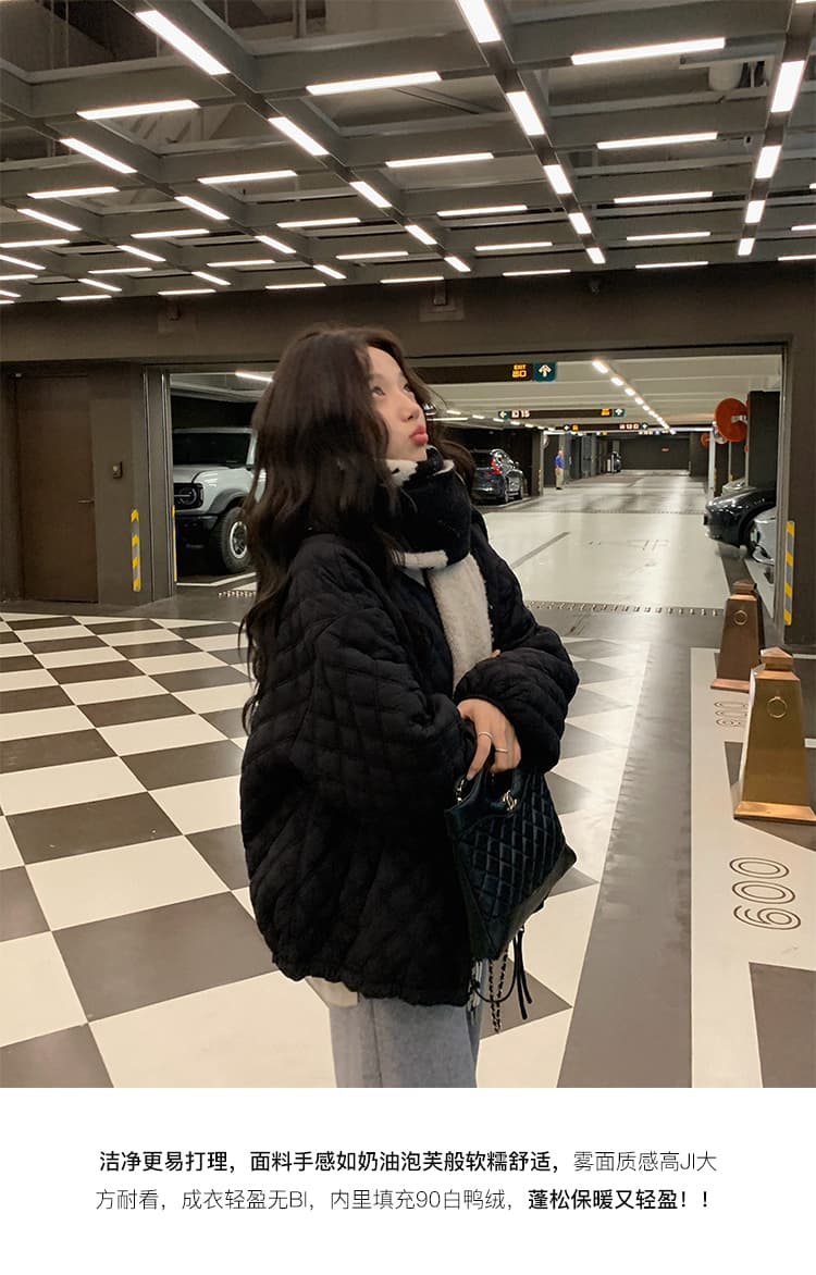 장 베이 베이 루즈핏 빅 사이즈 한국 스타일 가을 겨울 방풍 안개 얼굴 부드러운 찹쌀 보온 링 그리드 지퍼 다운 코트 여성 재킷 상세 이미지 2