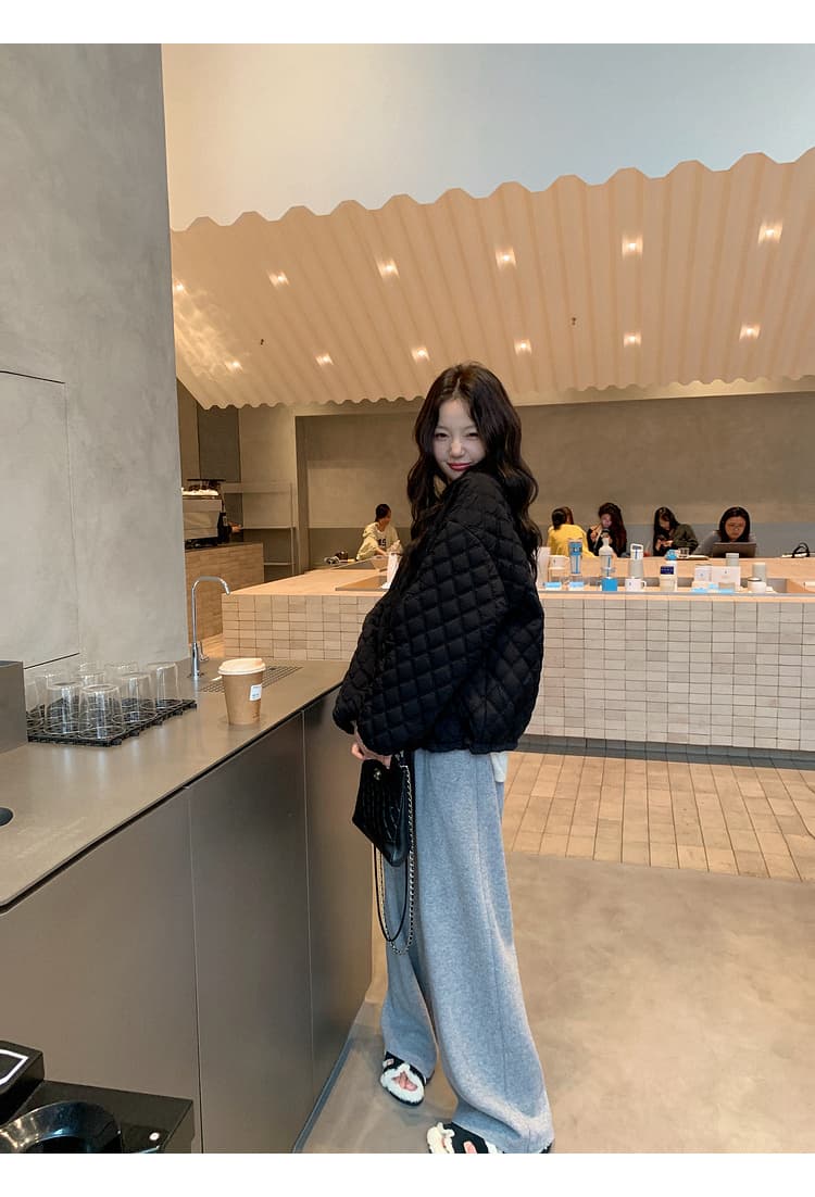 장 베이 베이 루즈핏 빅 사이즈 한국 스타일 가을 겨울 방풍 안개 얼굴 부드러운 찹쌀 보온 링 그리드 지퍼 다운 코트 여성 재킷 상세 이미지 43
