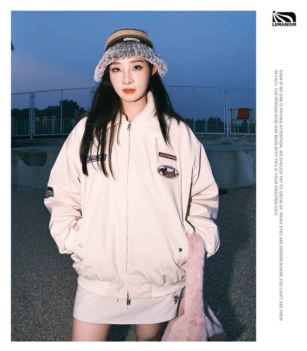 2026 아메리칸 양털 플리스 재킷 남자 모피 칼라 목화 진딧물 겨울 커플 야구 면 의류 여성 조수 브랜드 보온 면 옷 상세 이미지 12