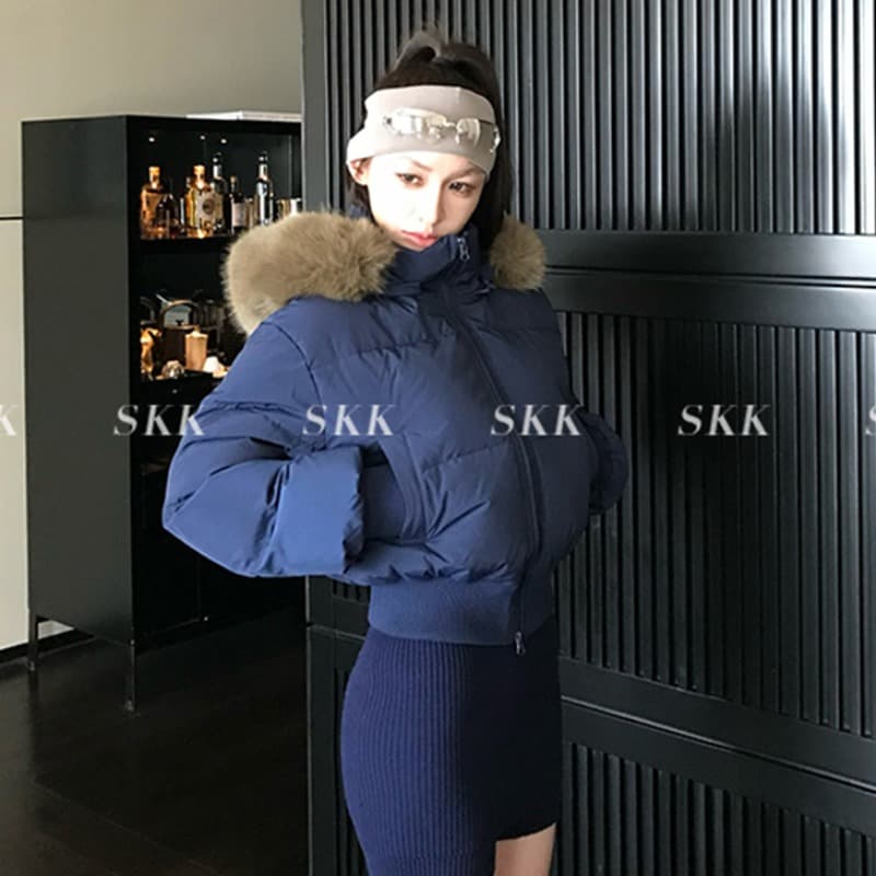 후드 큰 모피 칼라 아래 면화 의류 여성 2026 년 겨울 새로운 두꺼운 쇼트 스타일 다용도 면 옷 작은 키 재킷 이미지 2