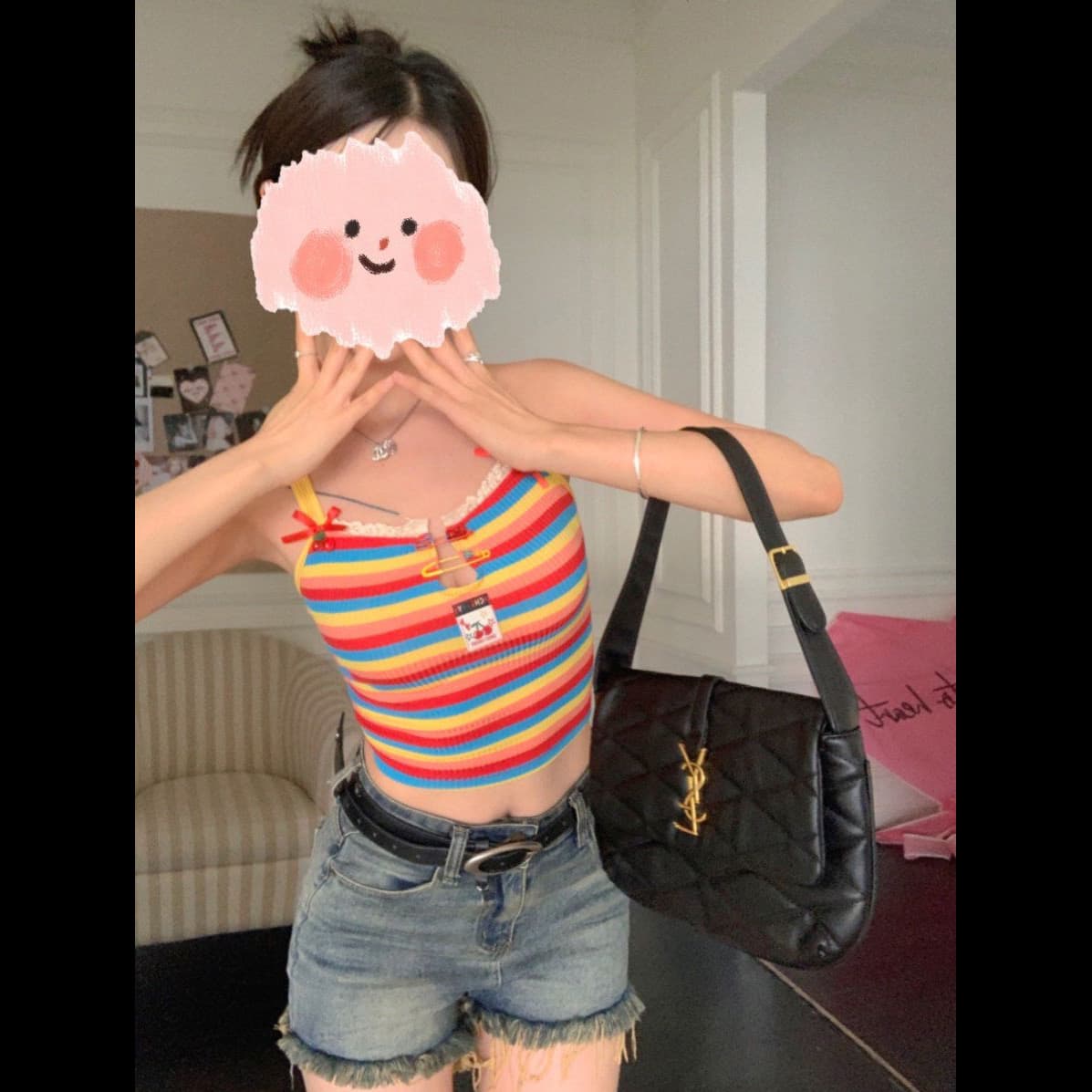 원본 컬러 짜임 기사 2 2 색상 스트라이프 캐미솔 여름 백리스 아름다움 뒤로 인사이드 가져 가라. 상세 이미지 4