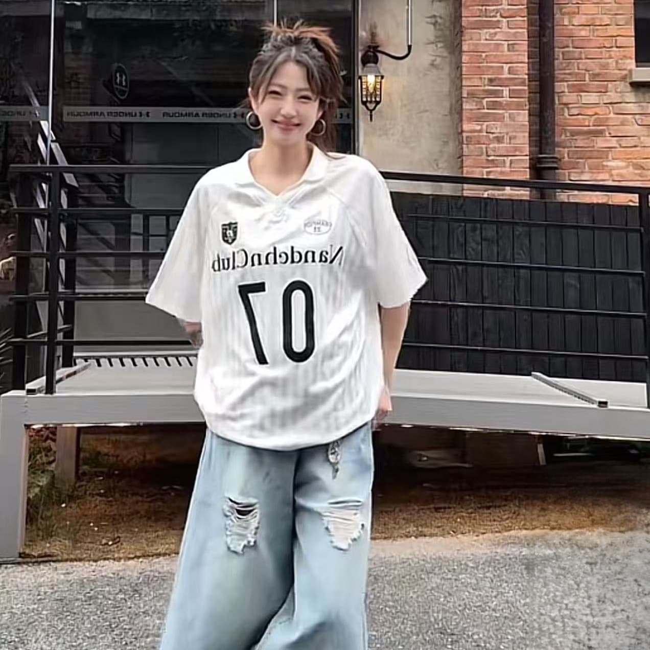 원본 운동 원단 원본 솜씨 아메리칸 스트라이프 알파벳 프린트 얼음 센스 저지 반팔 티셔츠 남자 이미지 5
