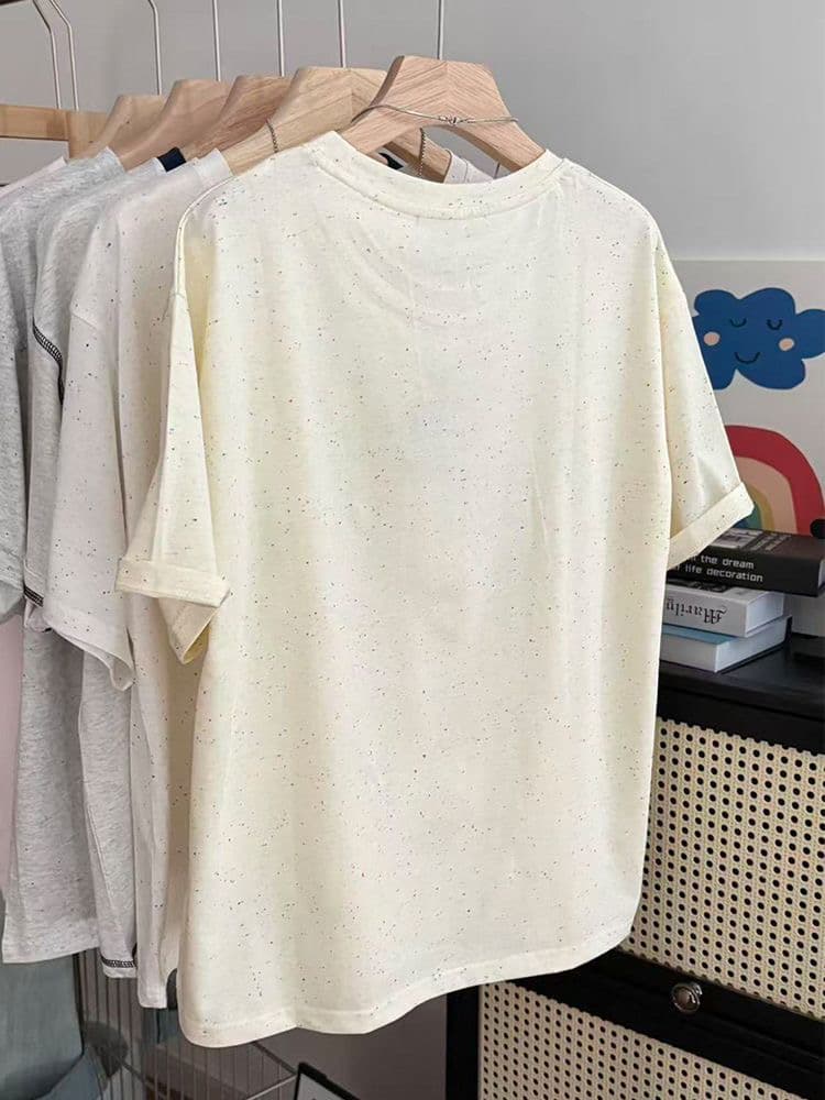 광저우 원단 65 면 35 폴리에스터 섬유 이후 패키지 칼라 비즈 박기 프린트 반팔 t 상세 이미지 4