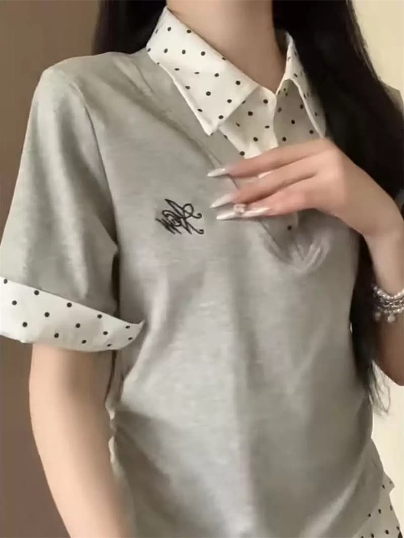 자수 40 순면 220 그램 반팔 페이크 레이어드 상세 이미지 2