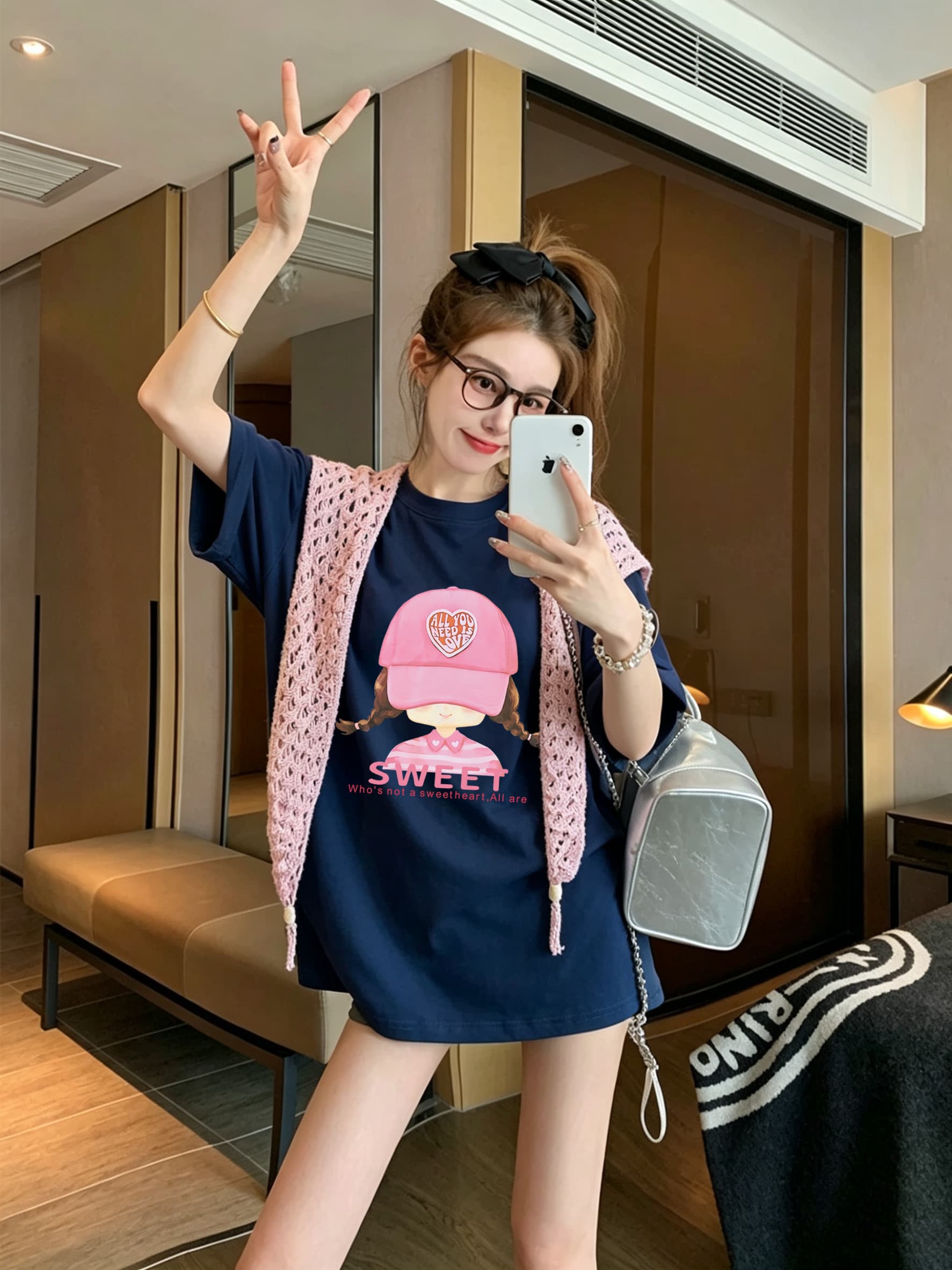 순면 숄 특별 빅 사이즈 발 300 근 숄 프린트 반팔 티셔츠