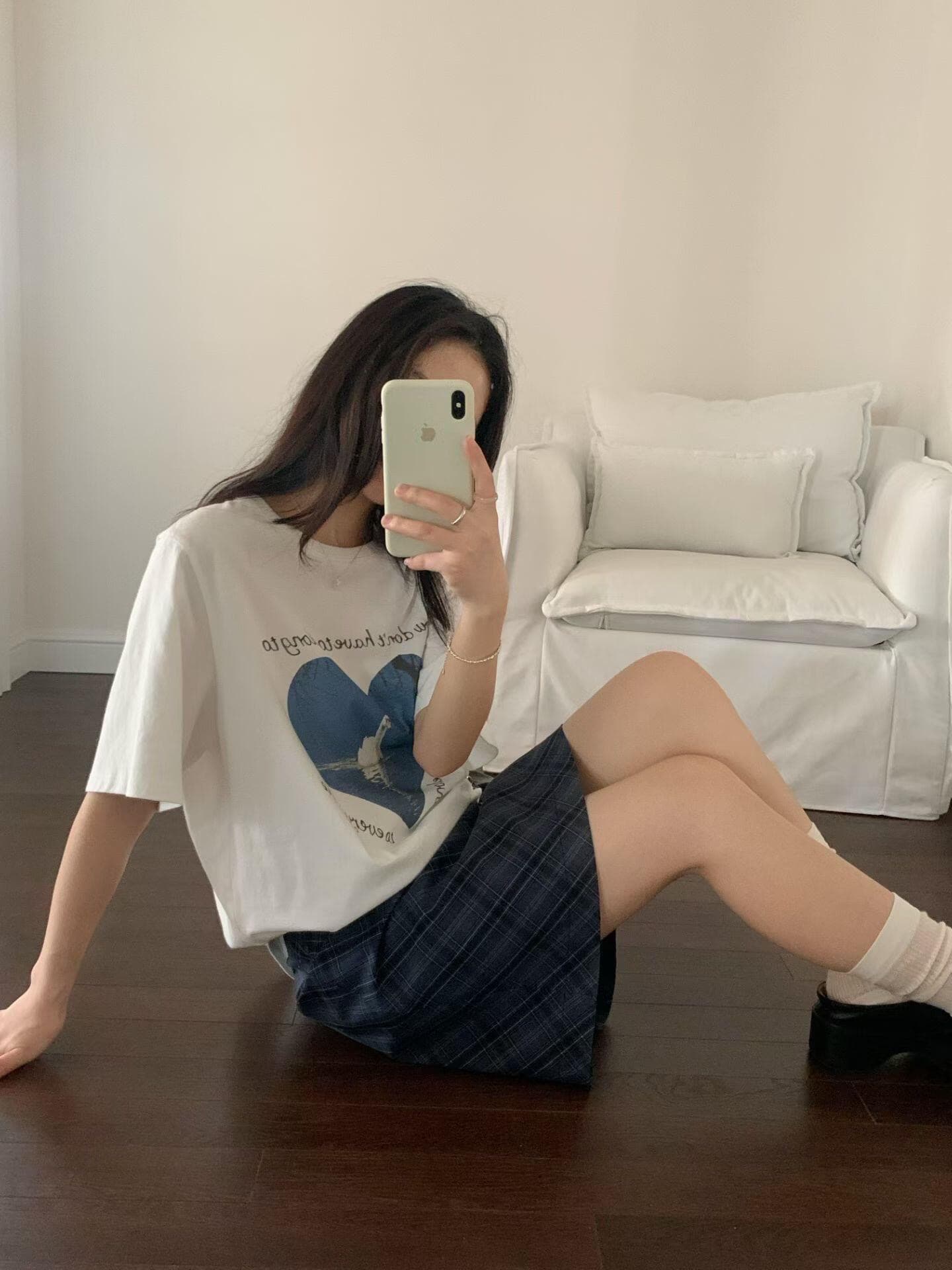 순면 라운드 넥 프린트 반팔 티셔츠 이미지 2