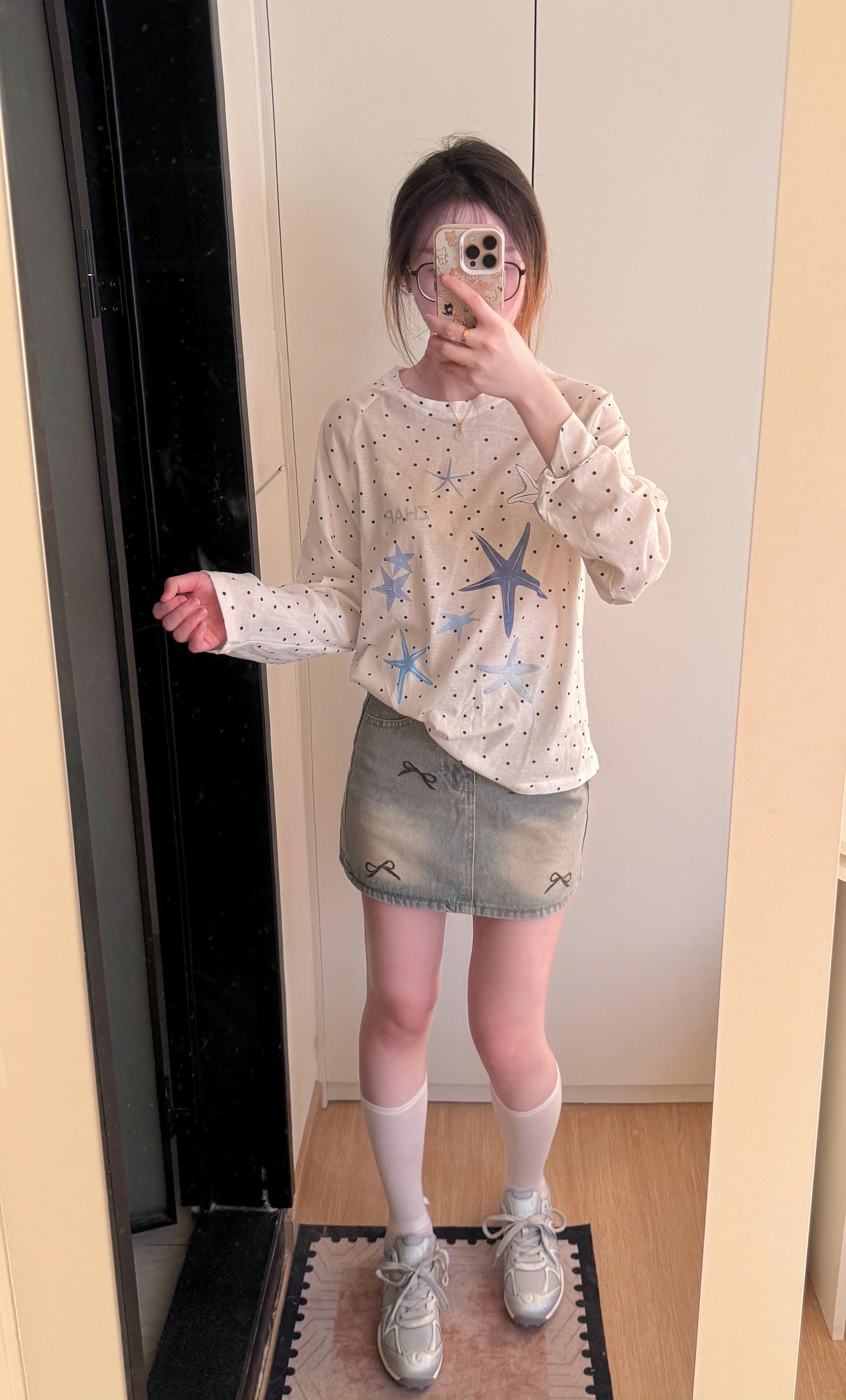 눈꽃 면 160 그램 자외선 차단 의류 도트 무늬 긴팔 블라우스 티셔츠 블라우스 맨위 상세 이미지 5