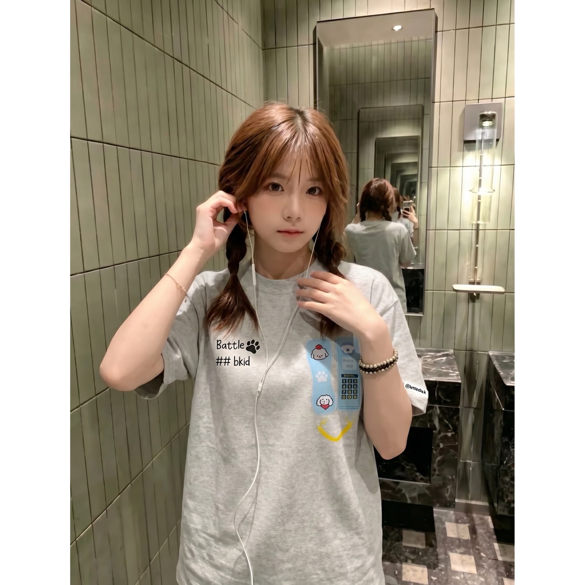 3 차원 부형제 자수 네리 가게 천 순면 220 그램 빗질하다 닫기 반팔 티셔츠 이미지 5