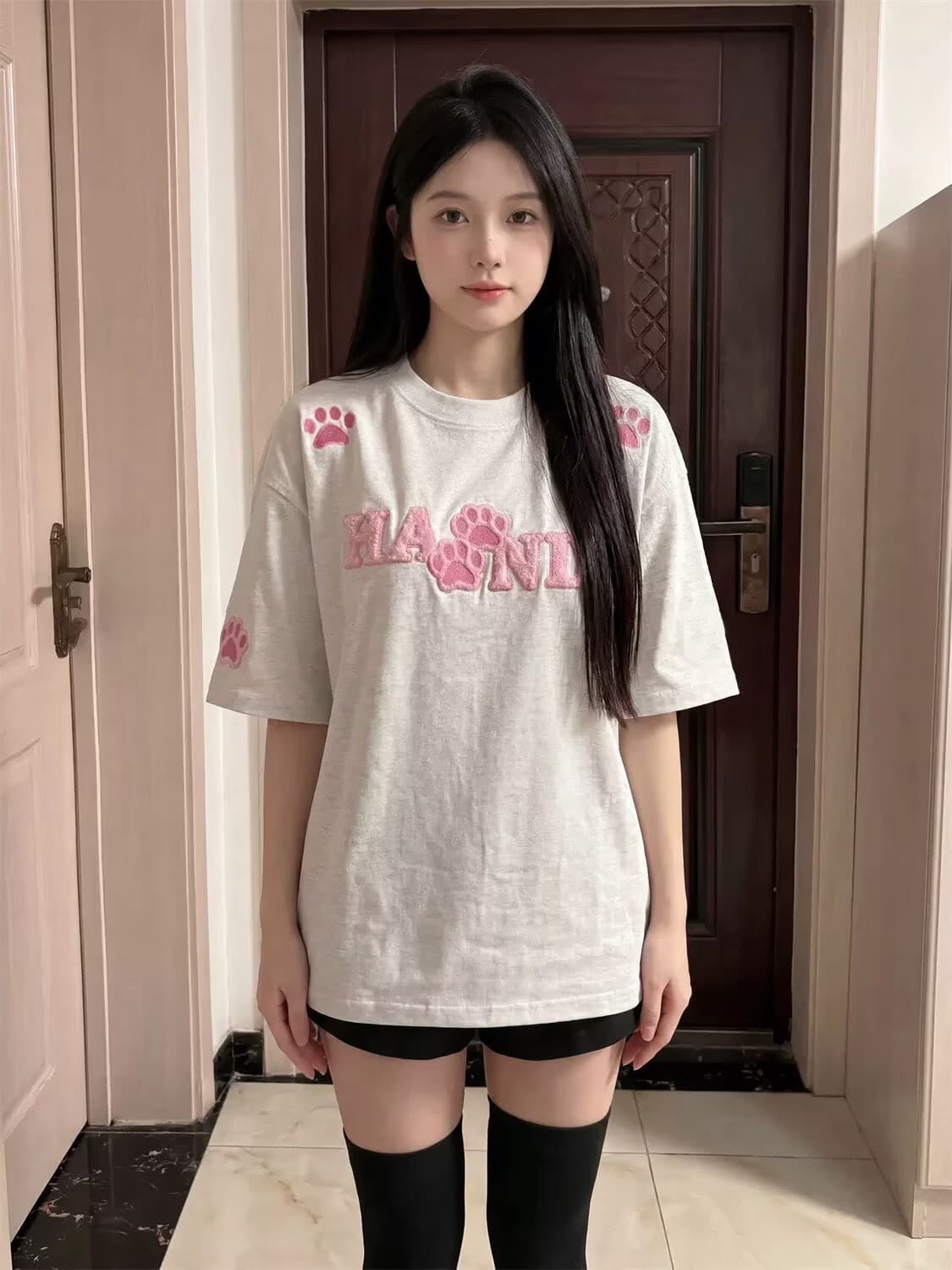 32 260 그램 더블 실 고품질 목화 털털 자수 있음 패치 반팔 티셔츠 상세 이미지 3