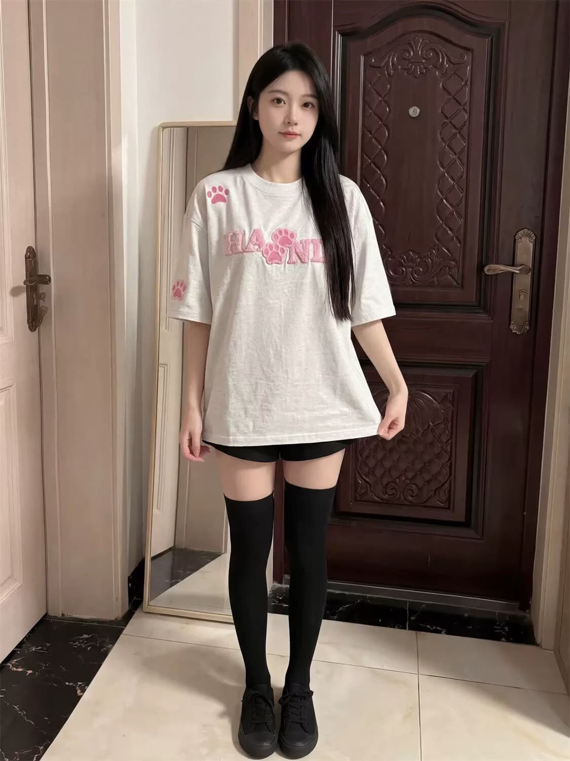 32 260 그램 더블 실 고품질 목화 털털 자수 있음 패치 반팔 티셔츠 상세 이미지 4