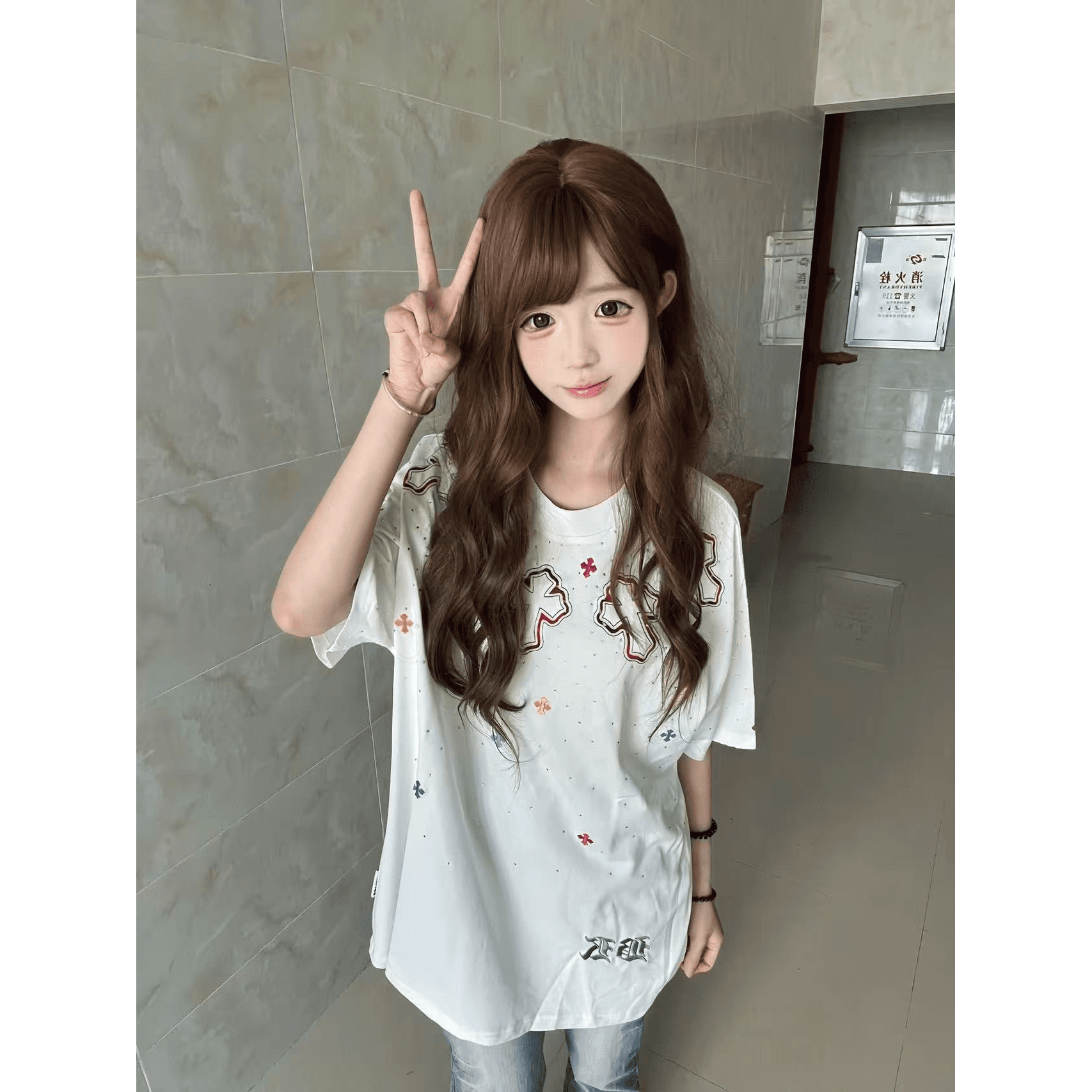 자수 패치 핫픽스 네리 가게 천 19 지점 220 그램 순면 반팔 티셔츠 이미지 5