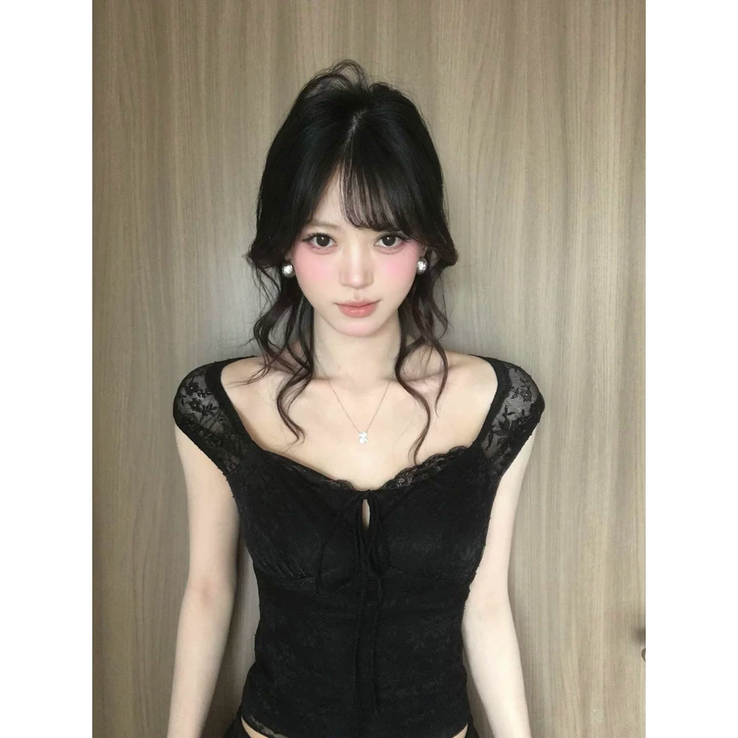 한 부서 레트로 나비 매듭 검정색 반팔 티셔츠 여성 여름 몸매 가꾸기 슬림해 보이는 디자인 센스 다용도 캐주얼 맨위 이미지 3
