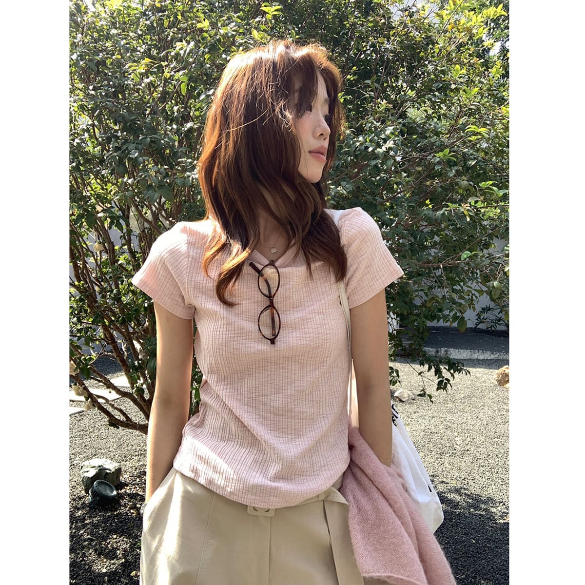 240 그램 대나무 마디 구덩이 기사 61 폴리 에스터 33 면 6 암모니아 Lun 한 부서 긍정적 인 어깨 반팔 티셔츠 여성 여름 몸매 가꾸기 맨위 상세 이미지 1
