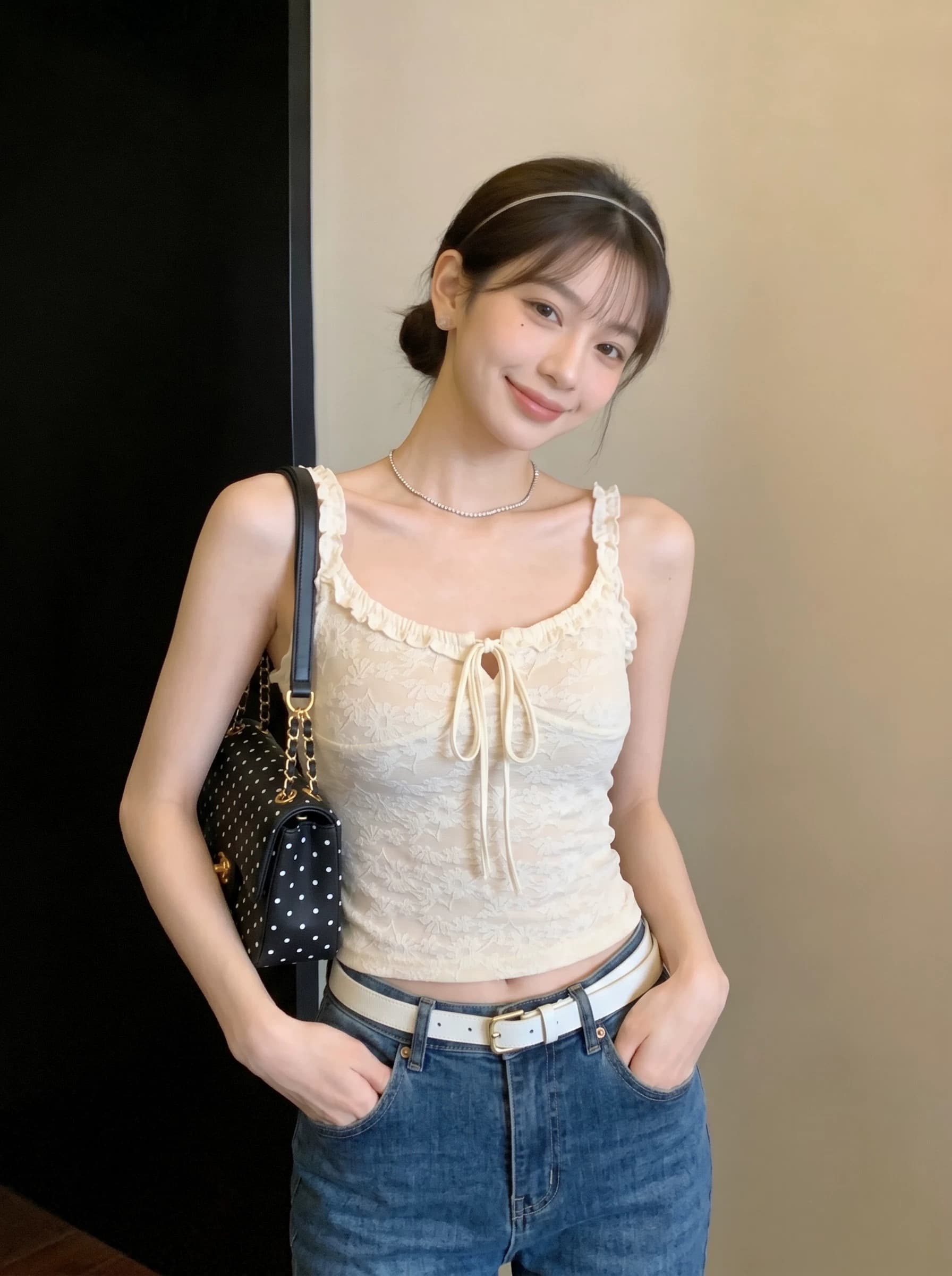260 사람들 면 살구 색상 레이스 슬립 여성 2026 여름 섹션 아름다움 뒤로 브래지어 하나 조끼 민소매 레이스업 맨위 상세 이미지 1