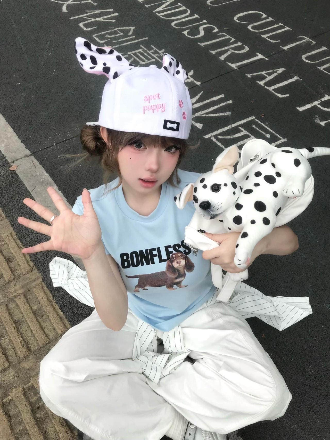 아메리칸 레트로 긍정적 인 어깨 라운드 넥 프린트 반팔 티셔츠 상세 이미지 3