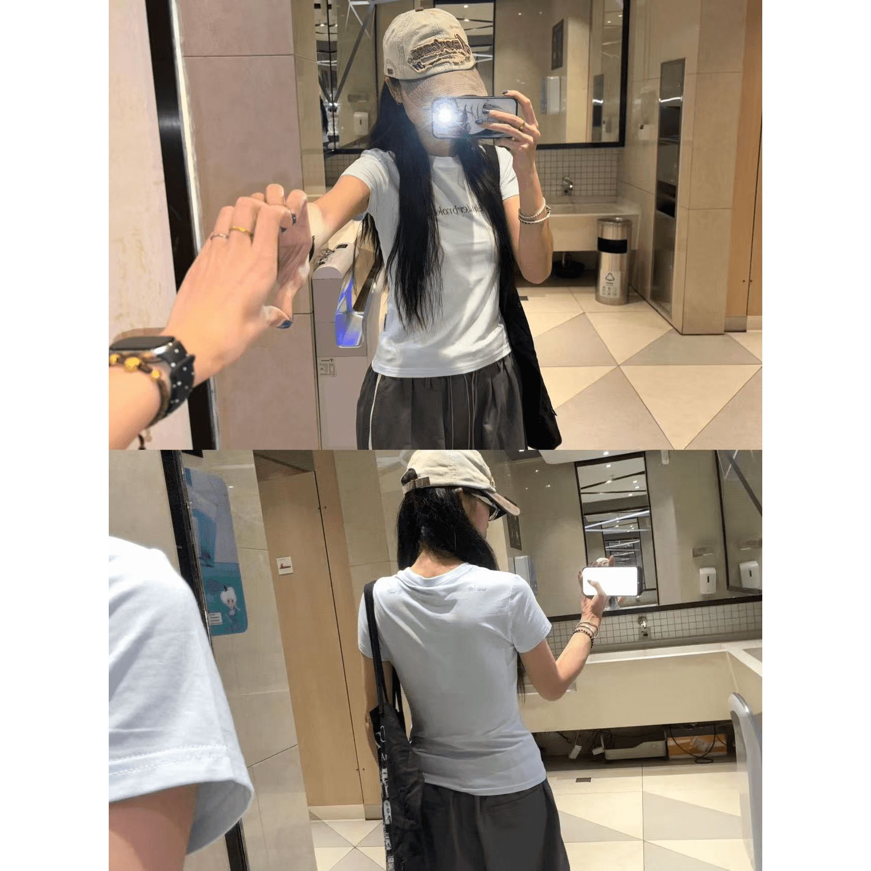 아메리칸 레트로 긍정적 인 어깨 라운드 넥 프린트 반팔 티셔츠 이미지 5