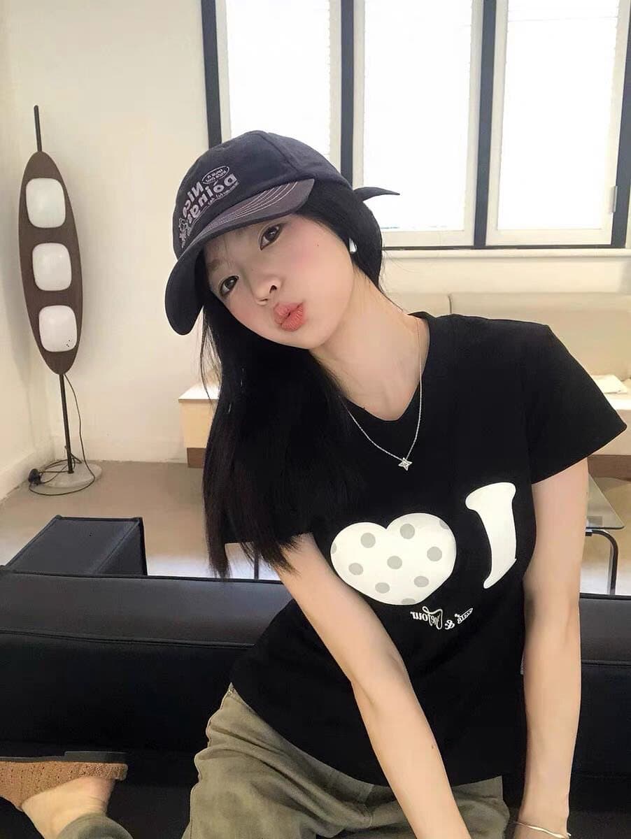아메리칸 레트로 라운드 넥 긍정적 인 어깨 프린트 반팔 티셔츠 상세 이미지 2