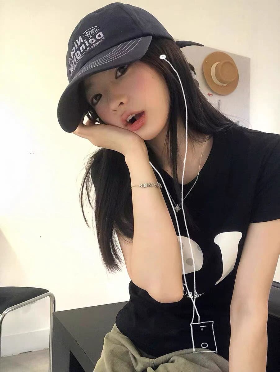 아메리칸 레트로 라운드 넥 긍정적 인 어깨 프린트 반팔 티셔츠 상세 이미지 4