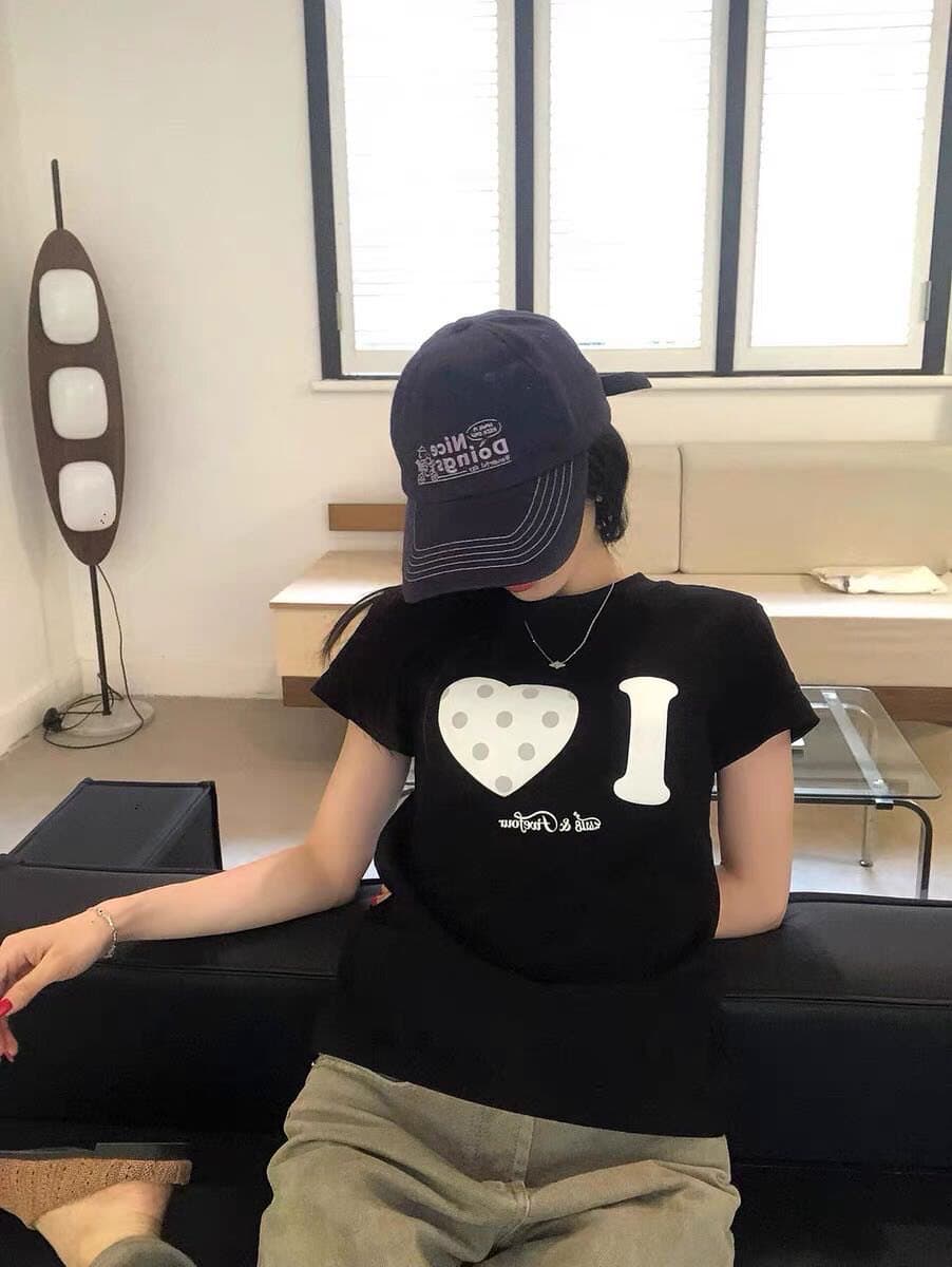 아메리칸 레트로 라운드 넥 긍정적 인 어깨 프린트 반팔 티셔츠 상세 이미지 5