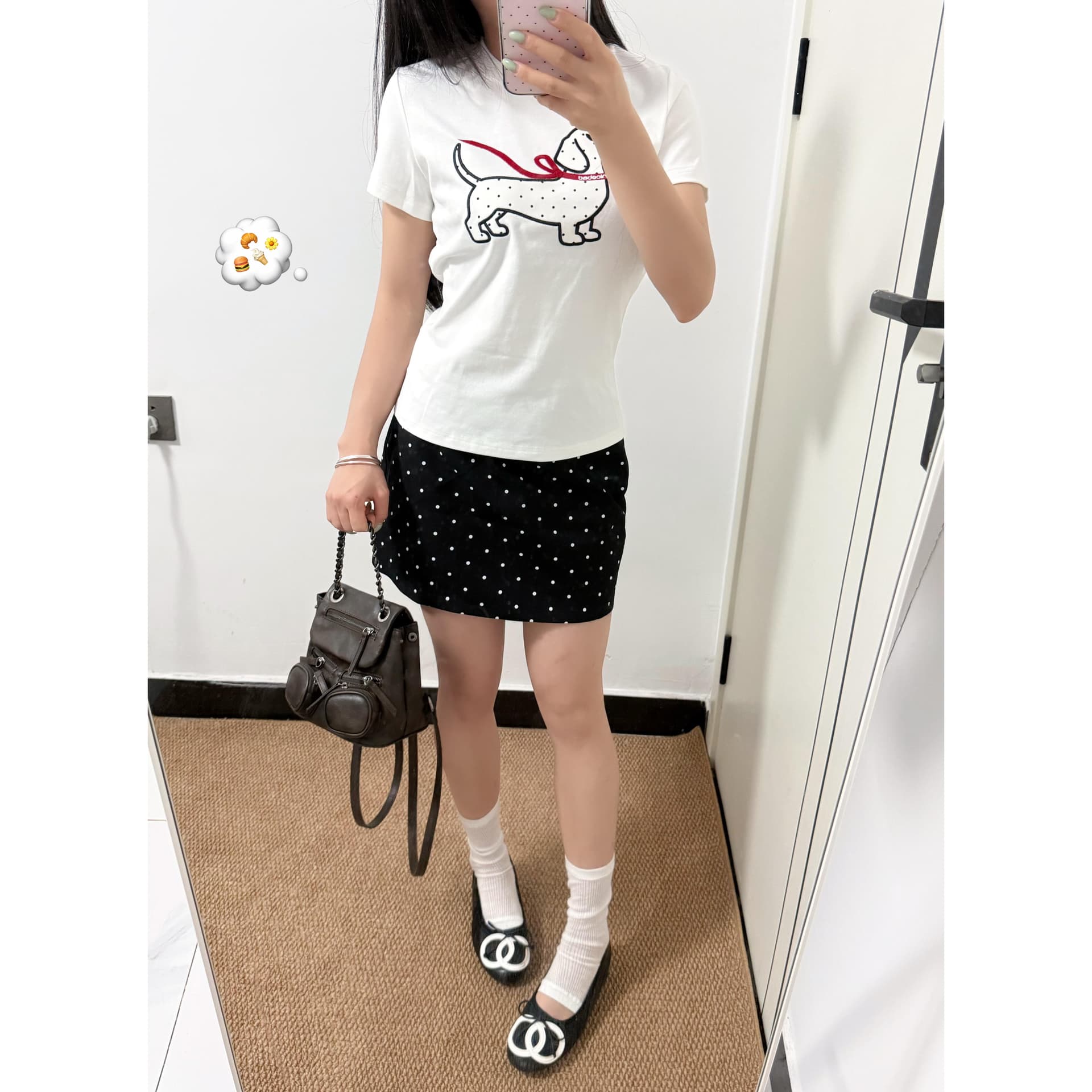 아메리칸 레트로 긍정적 인 어깨 라운드 넥 프린트 반팔 티셔츠 이미지 5