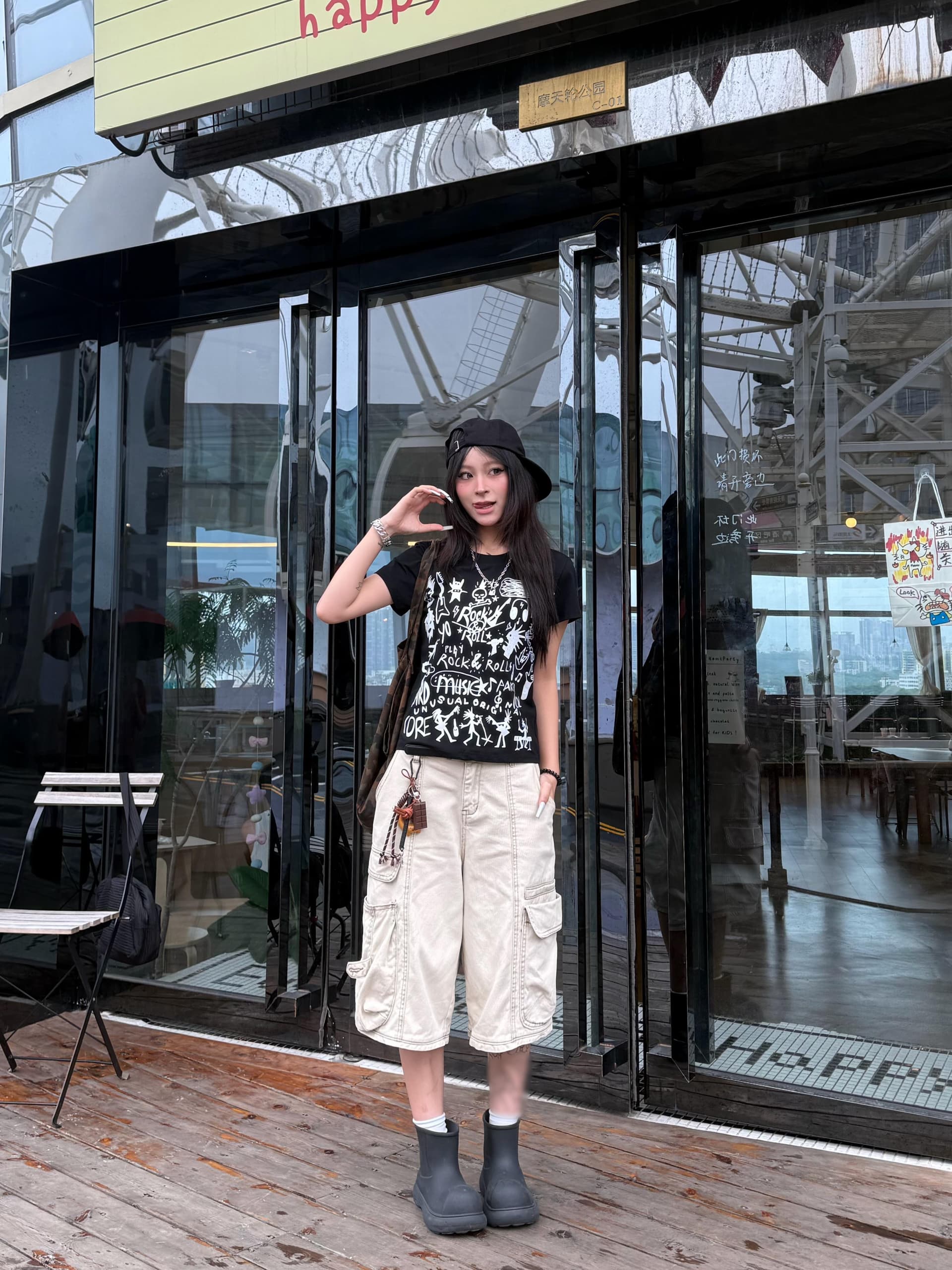 아메리칸 레트로 순면 긍정적 인 어깨 라운드 넥 프린트 반팔 티셔츠 상세 이미지 1