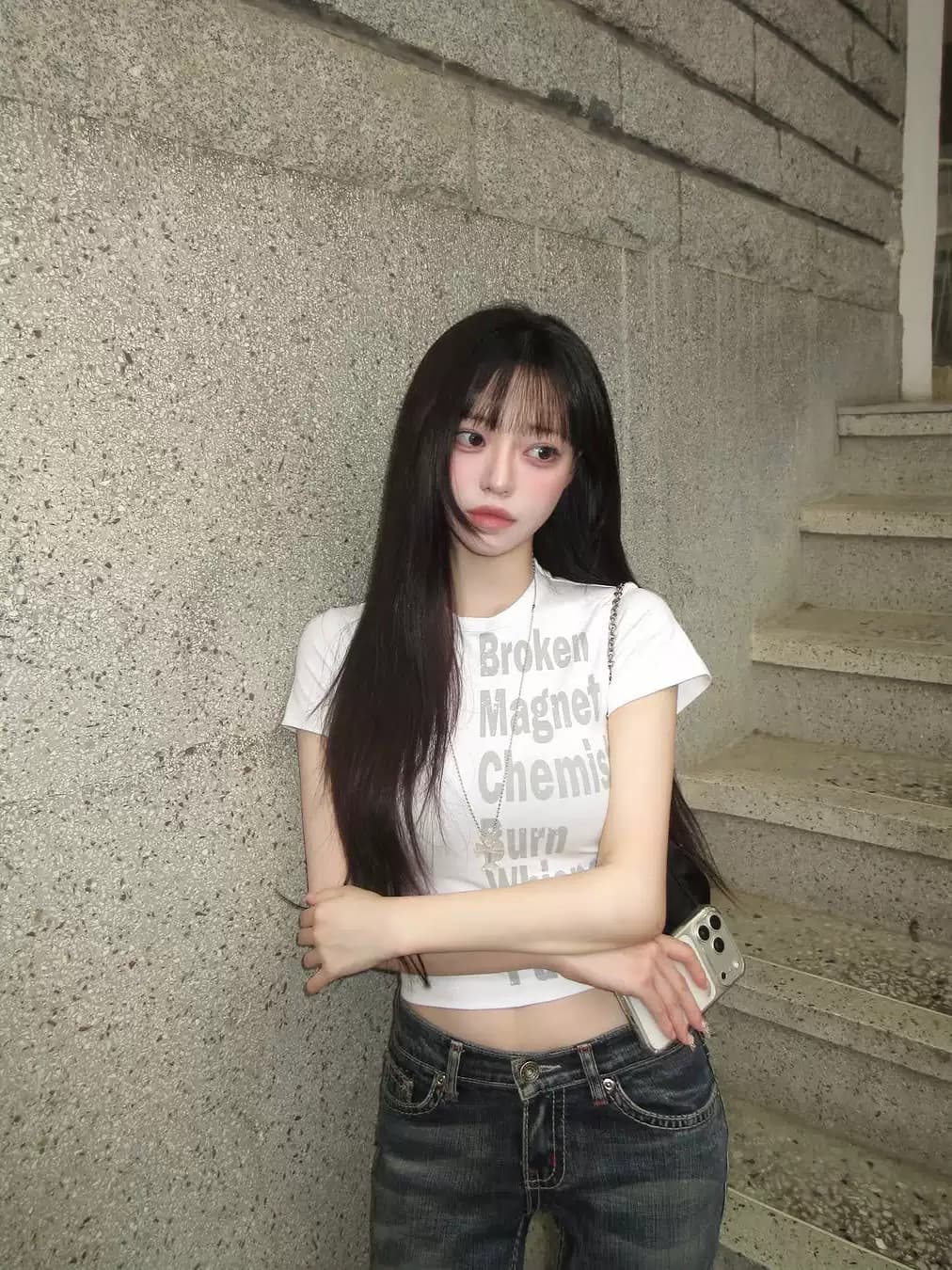 아메리칸 레트로 순면 긍정적 인 어깨 라운드 넥 프린트 반팔 티셔츠 이미지 2