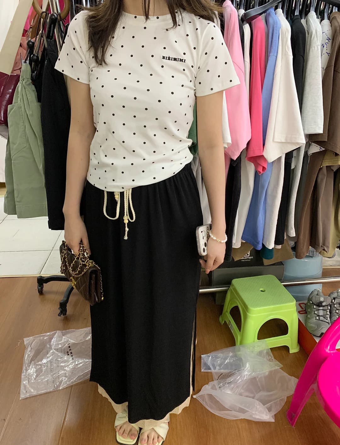 220 그램 40 1 1 순면 한 부서 새로운 패션 디자인 센스 라운드 넥 도트 무늬 프린트 반팔 티셔츠 이미지 2