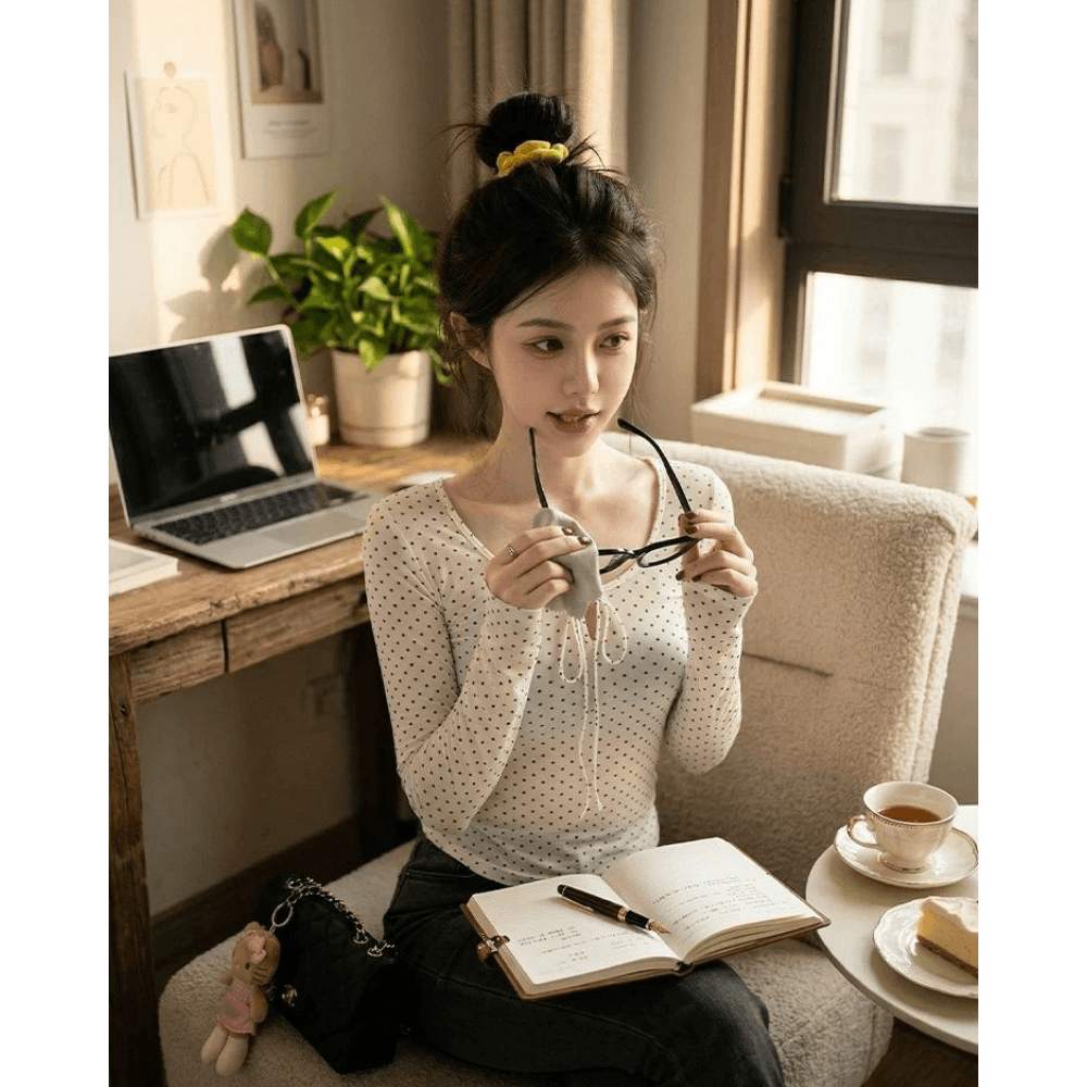 한 부서 Tulle 자외선 차단 블라우스 여성 여름 얇은 스타일 마이크로 ~을 통해 몸매 가꾸기 허리 수축 핫걸 긴팔 티셔츠 디자인 센스 맨위 이미지 5