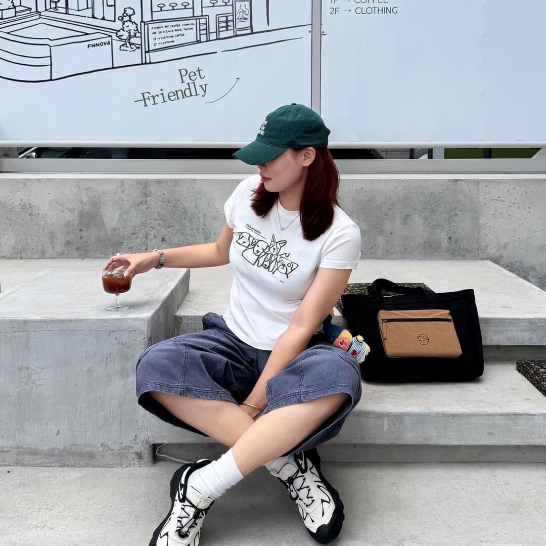 아메리칸 레트로 순면 몸매 가꾸기 긍정적 인 어깨 라운드 넥 프린트 반팔 티셔츠 상세 이미지 5
