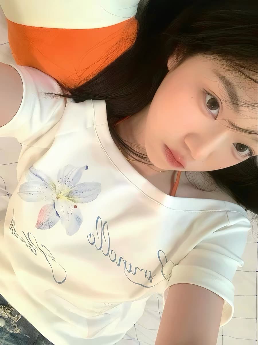 220 그램 92 면 8 암모니아 Lun 아메리칸 핫걸 비스듬한 어깨 알파벳 프린트 반팔 티셔츠 여성 이미지 2