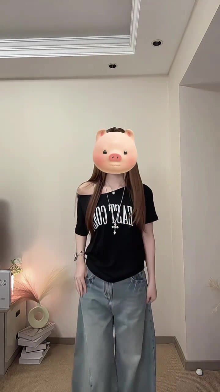 한 부서 순면 비스듬한 어깨 핫걸 프린트 반팔 티셔츠 상세 이미지 2