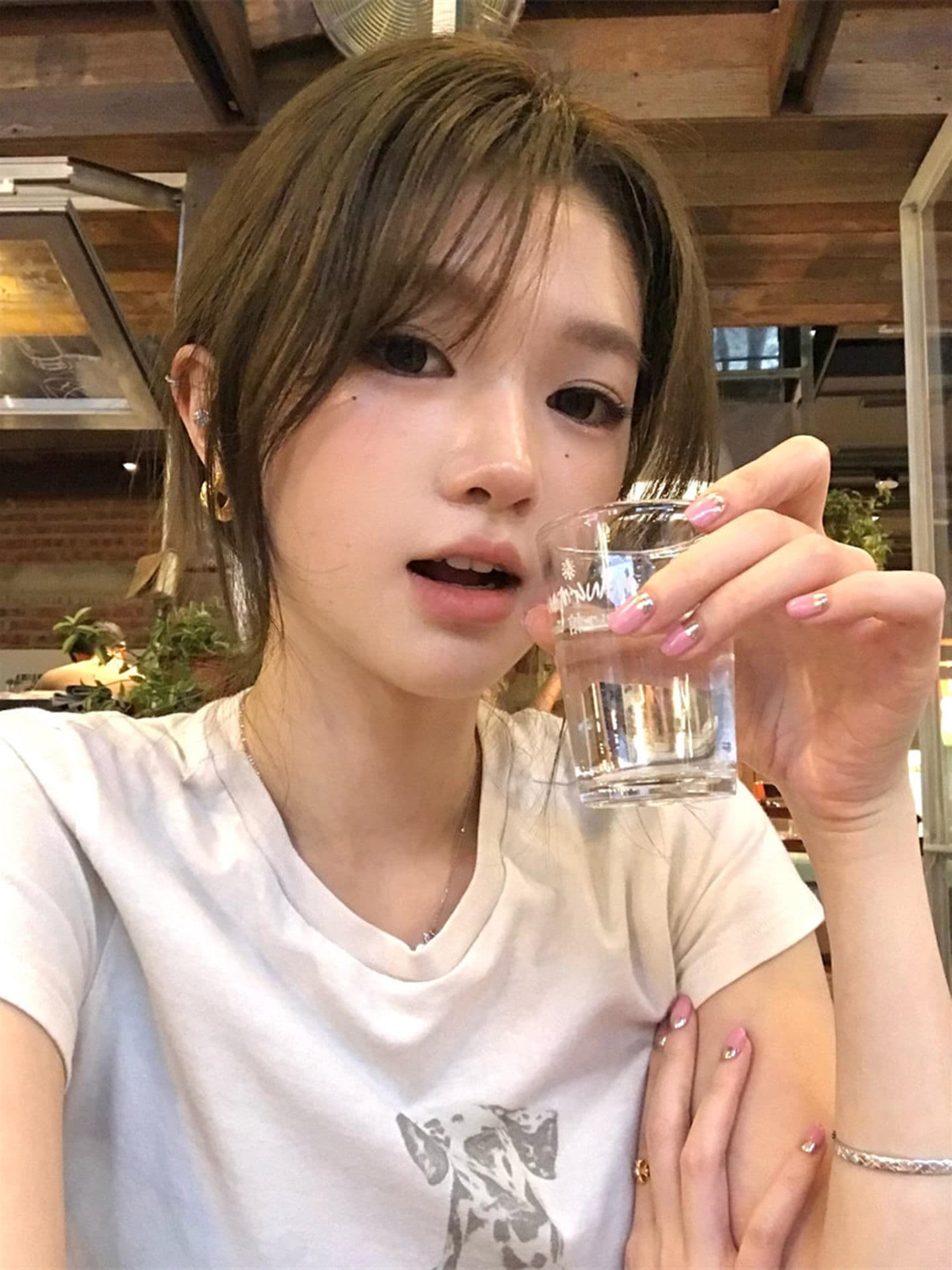 아메리칸 레트로 순면 긍정적 인 어깨 라운드 넥 프린트 반팔 티셔츠 상세 이미지 5
