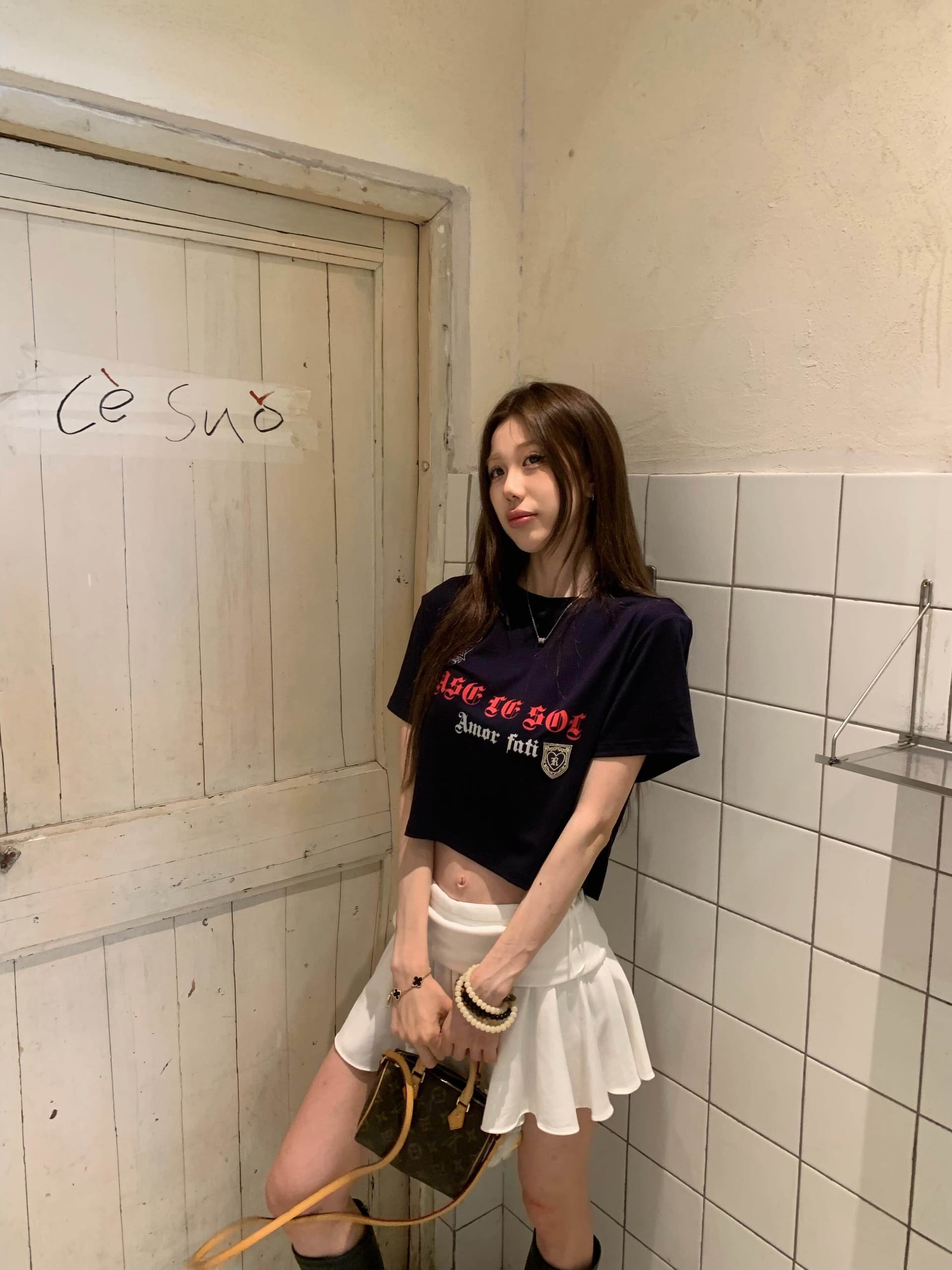 아메리칸 레트로 순면 핫걸 쇼트 스타일 라운드 넥 프린트 반팔 티셔츠 상세 이미지 1