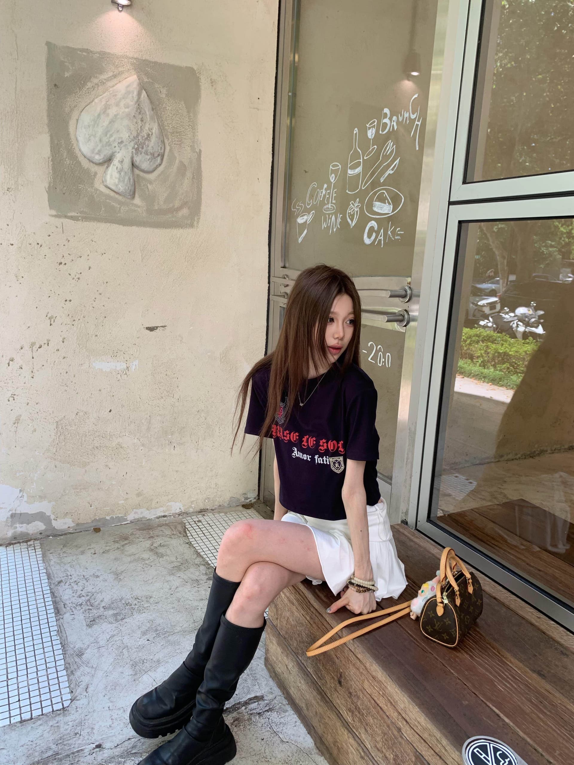 아메리칸 레트로 순면 핫걸 쇼트 스타일 라운드 넥 프린트 반팔 티셔츠 상세 이미지 4