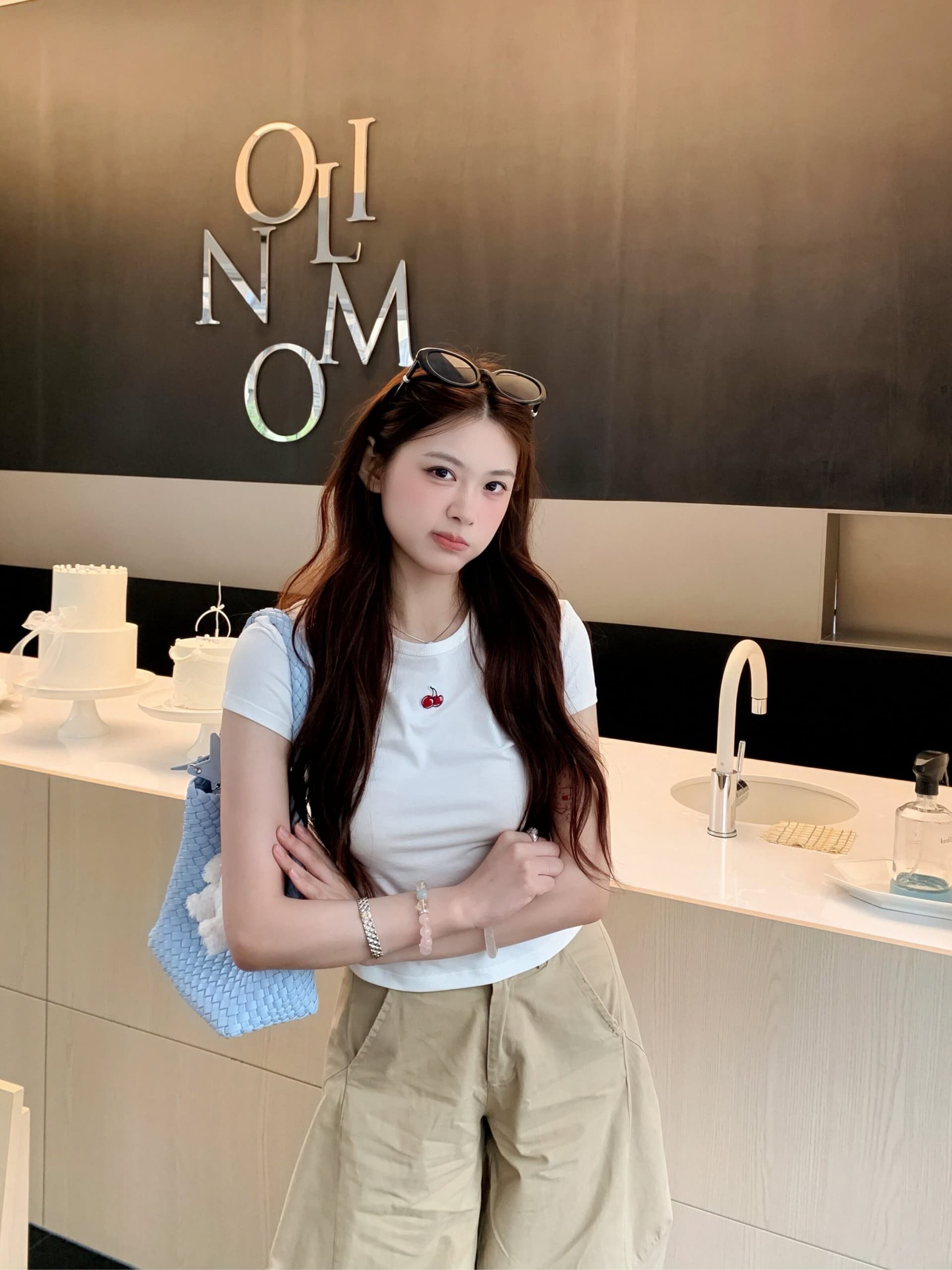 아메리칸 레트로 순면 긍정적 인 어깨 라운드 넥 프린트 반팔 티셔츠 이미지 3