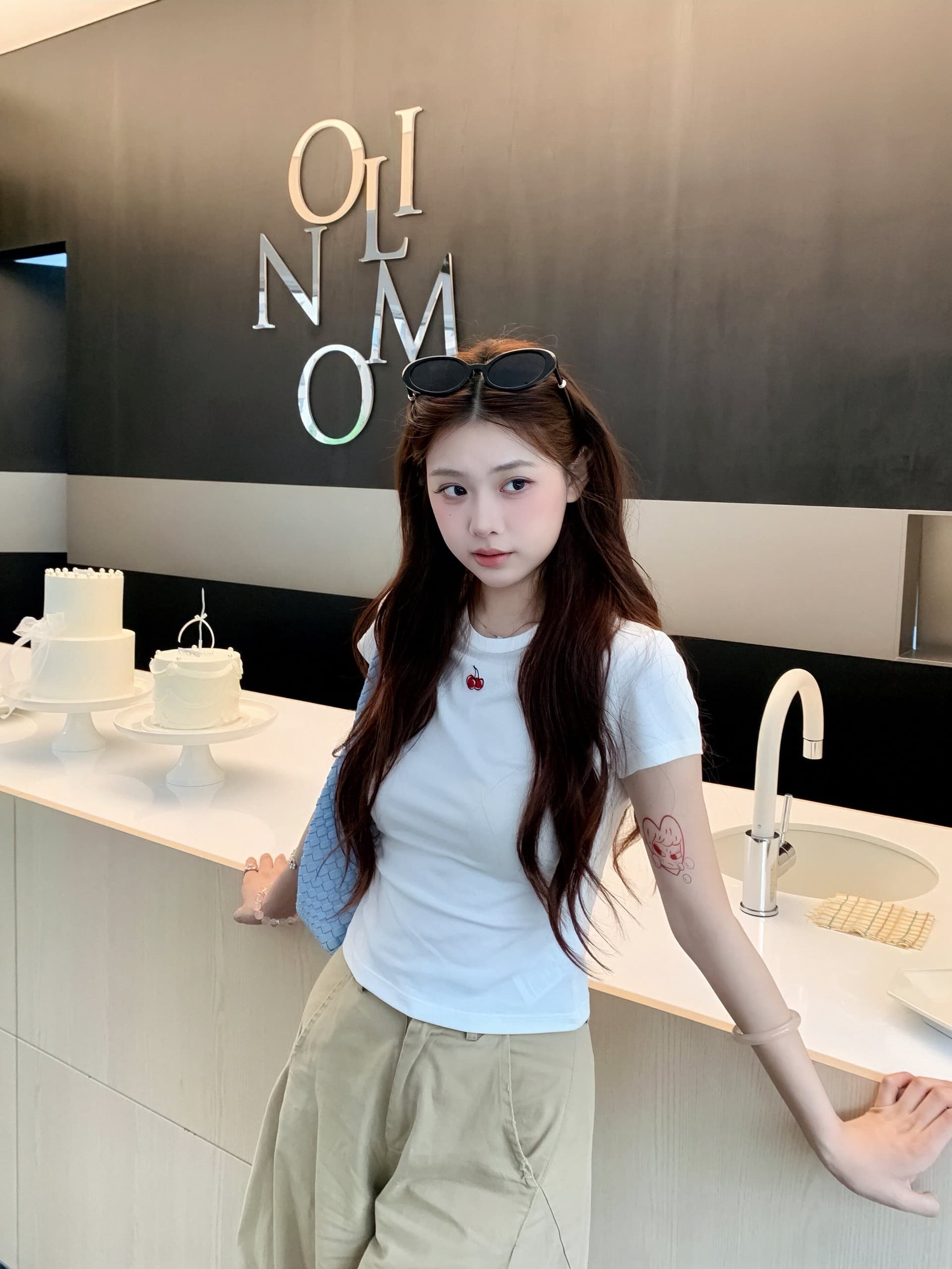 아메리칸 레트로 순면 긍정적 인 어깨 라운드 넥 프린트 반팔 티셔츠 상세 이미지 2