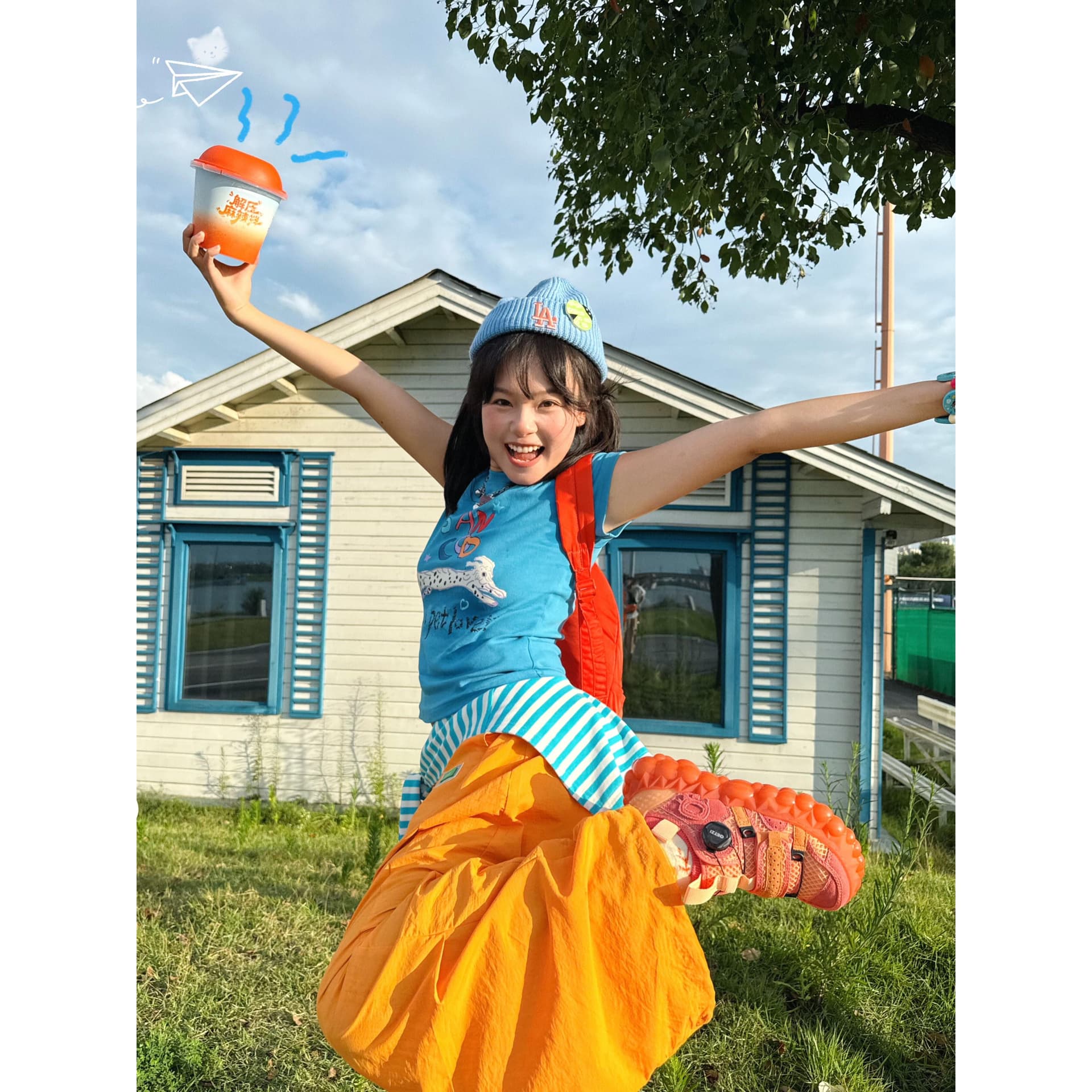 아메리칸 레트로 순면 긍정적 인 어깨 라운드 넥 프린트 반팔 티셔츠 이미지 5