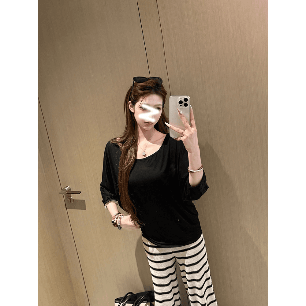 모달 사람들 면 200그램 원본 대 핏 스타일 홀로우 아웃 레이스 여름 자외선 차단 블라우스 루즈핏 맨위 이미지 5