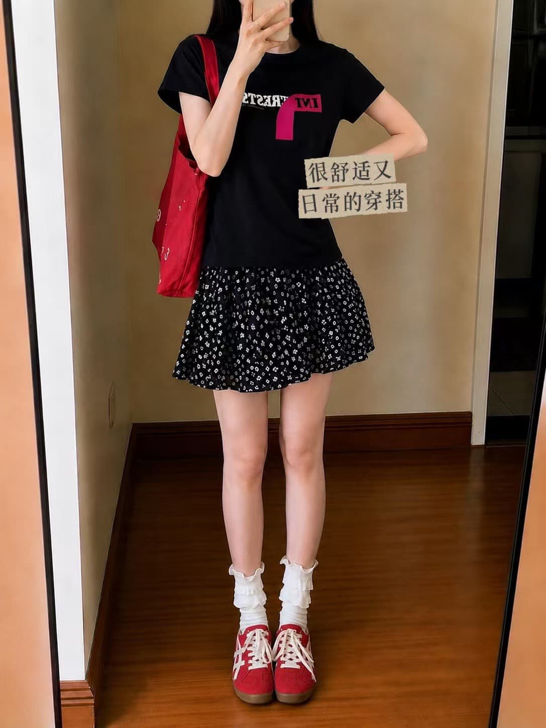 아메리칸 레트로 순면 몸매 가꾸기 긍정적 인 어깨 라운드 넥 프린트 반팔 티셔츠 이미지 2