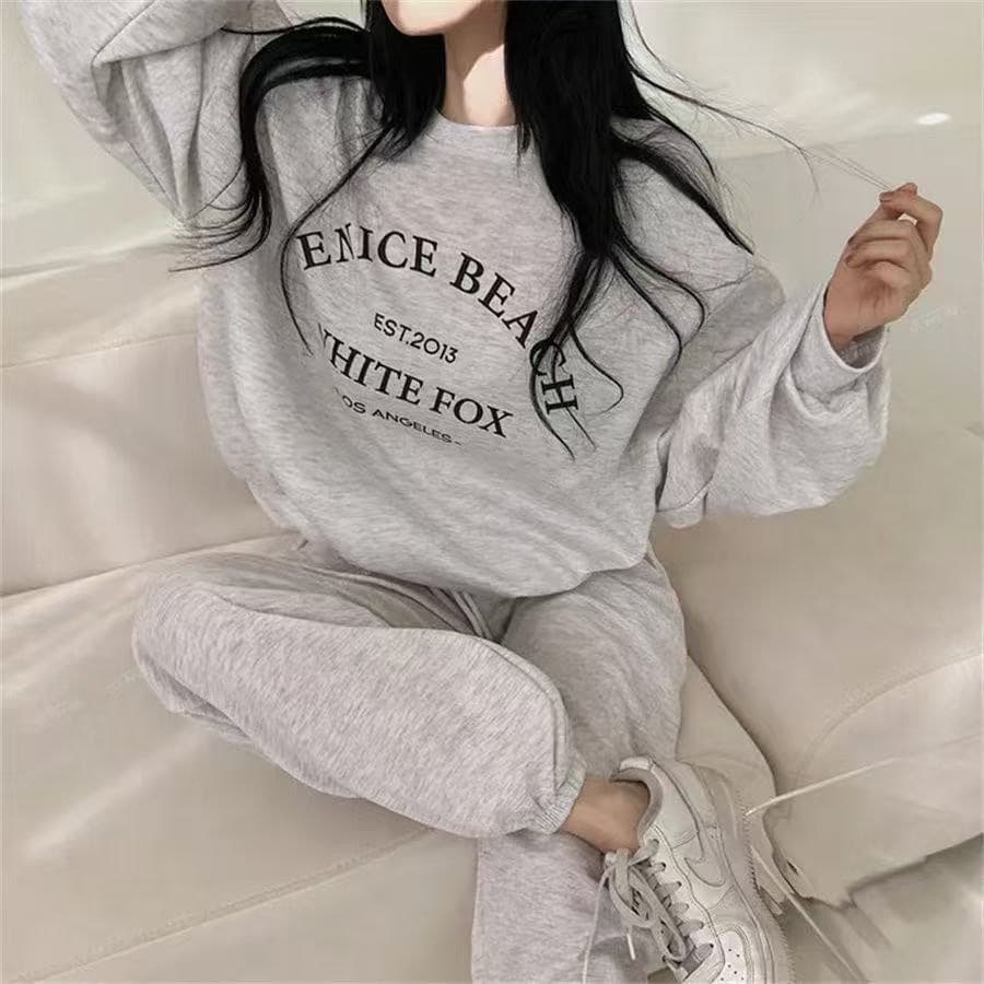 통통한 여동생 이른 가을 운동 캐주얼 학생 세트 여성 루즈핏 후드티 웨이 바지 투피스 세트 봄 한국 스타일 상세 이미지 1