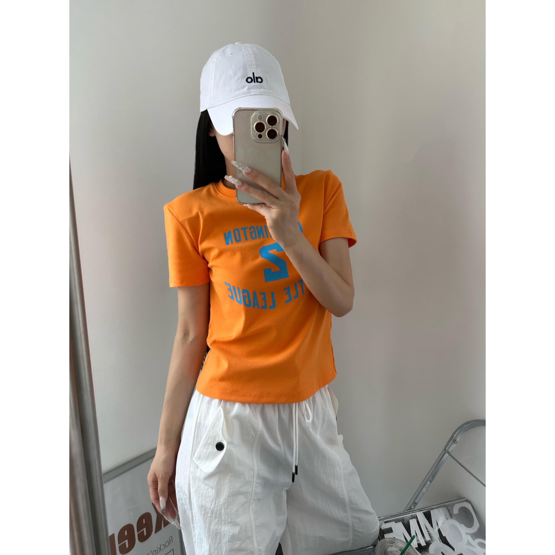 아메리칸 레트로 순면 몸매 가꾸기 긍정적 인 어깨 라운드 넥 프린트 반팔 티셔츠 이미지 5