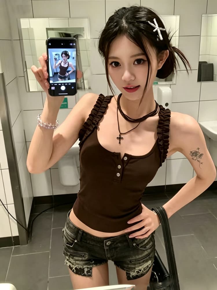 260 그램 사람들 면 모달 프릴 디자인 센스 행침 목 캐미솔 몸매 가꾸기 맨위 이미지 2