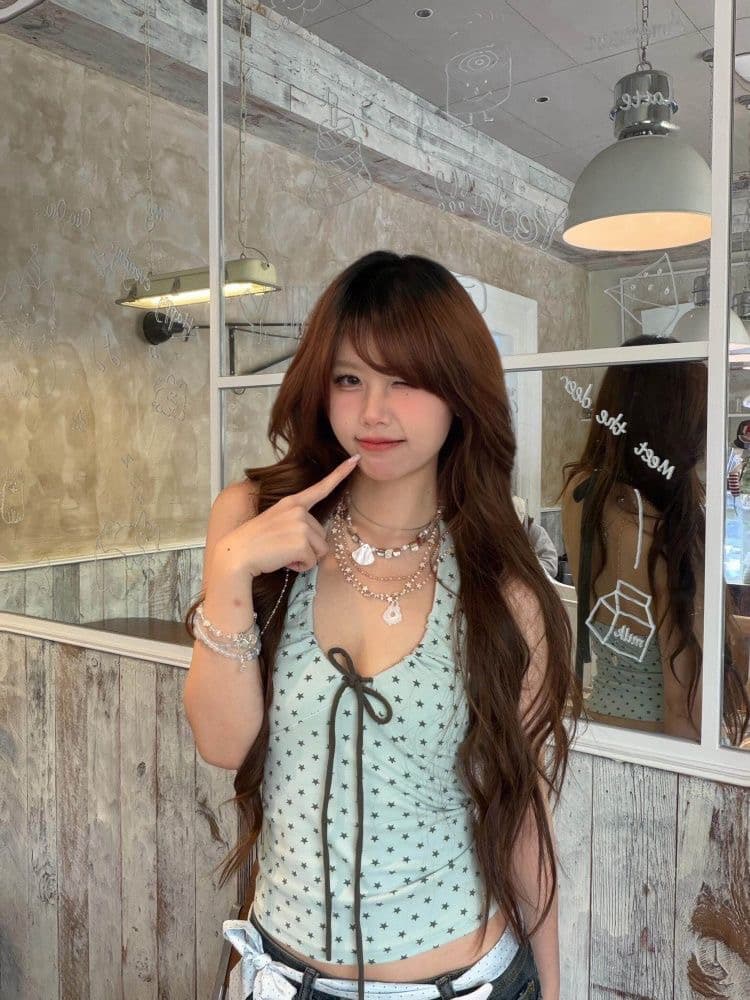 210 그램 40 순면 행침 목 캐미솔 별 프린트 V넥 몸매 가꾸기 민소매 맨위 상세 이미지 4